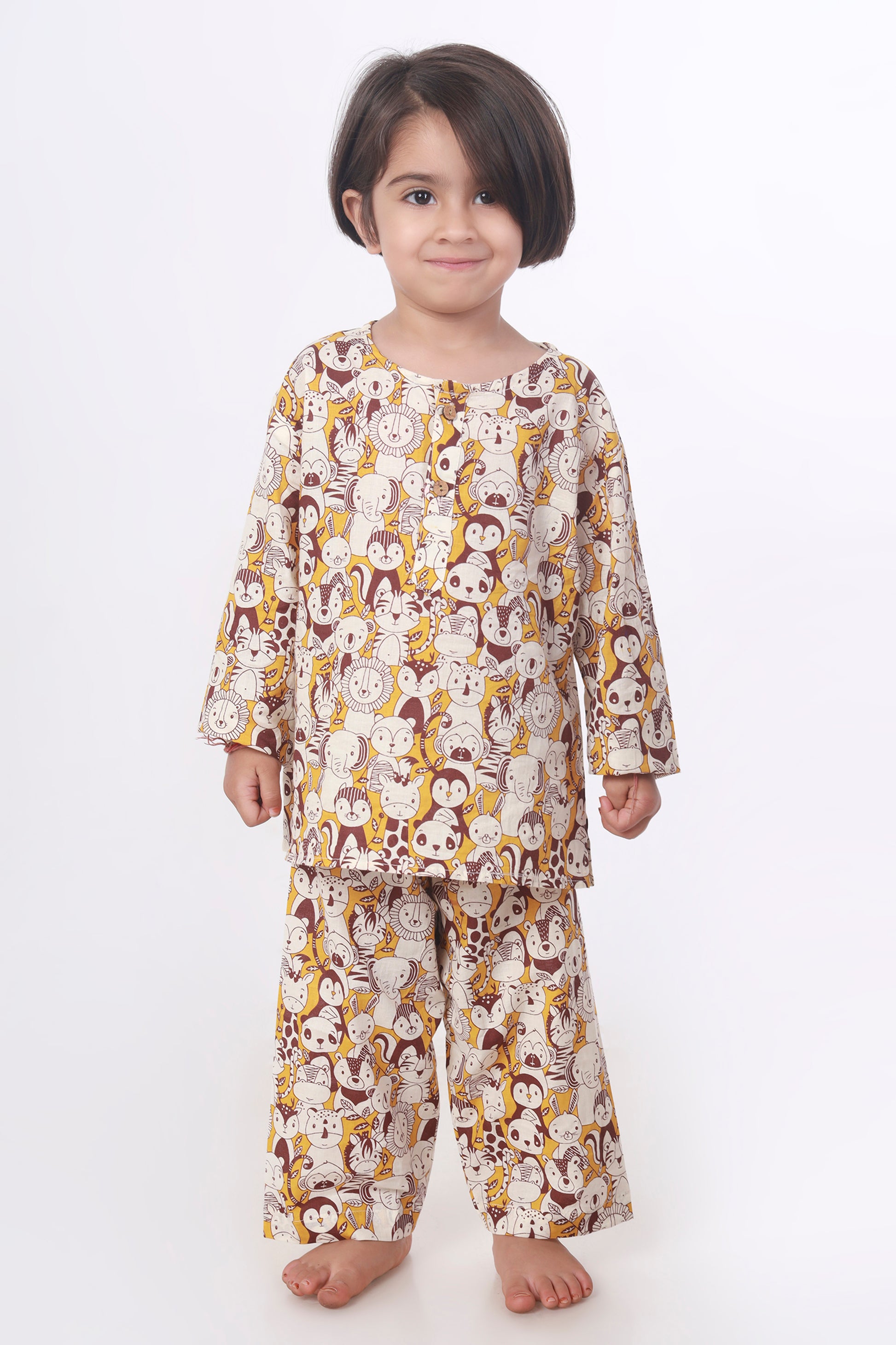 Animal jungle print cotton kurta pajama nightsuit set for kids 