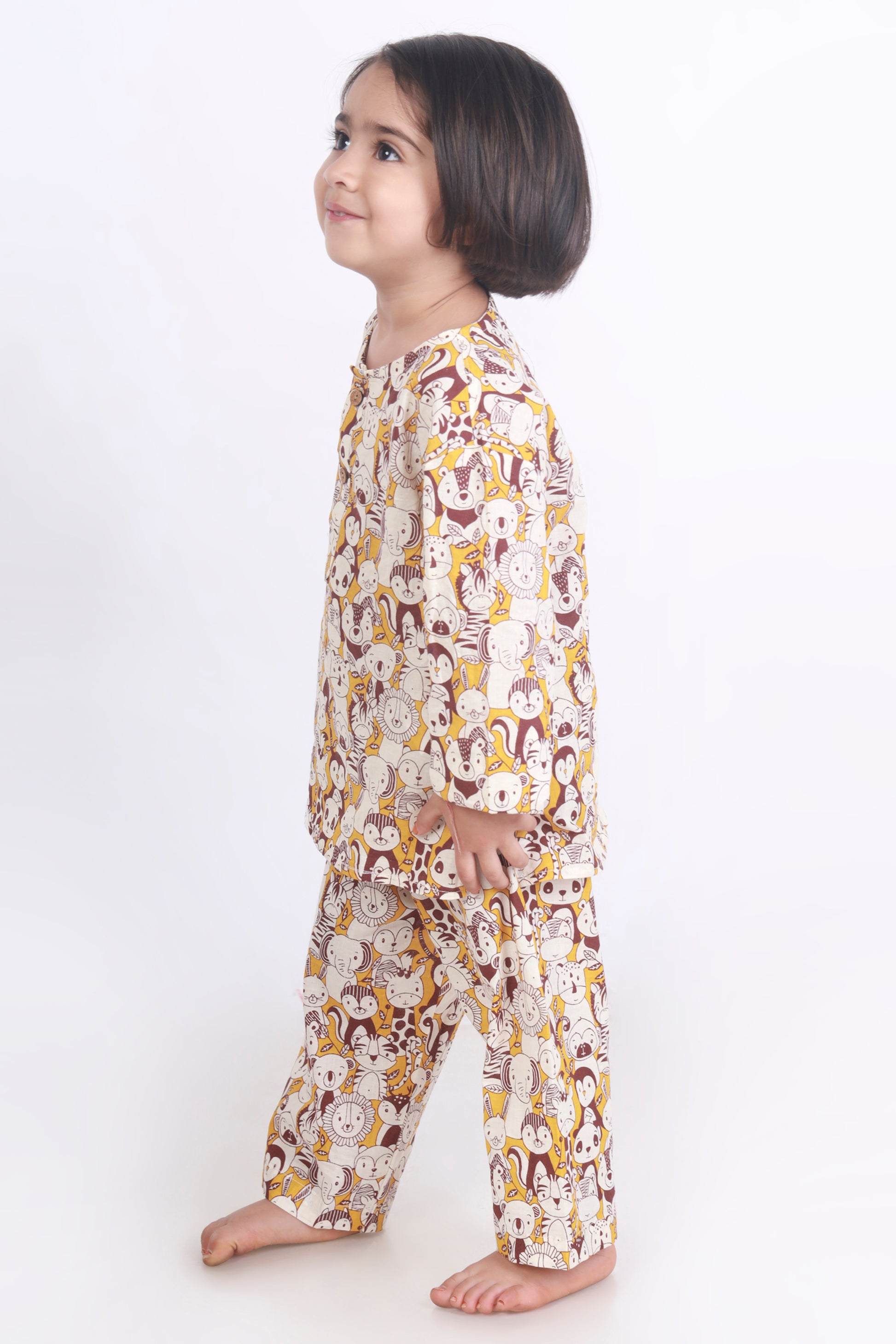 Animal jungle print cotton kurta pajama nightsuit set for kids 
