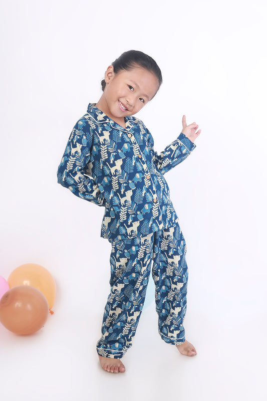 Blue Jungle print shirt pajama cotton pajama for kids 