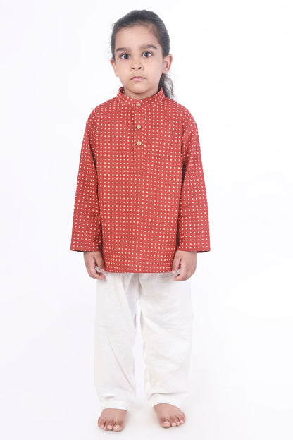 Polka dot red kurta payjama nightsuit set 