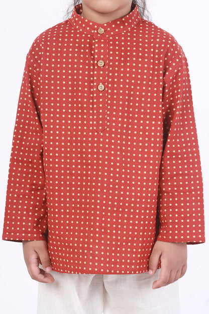 Polka dot red kurta payjama nightsuit set 
