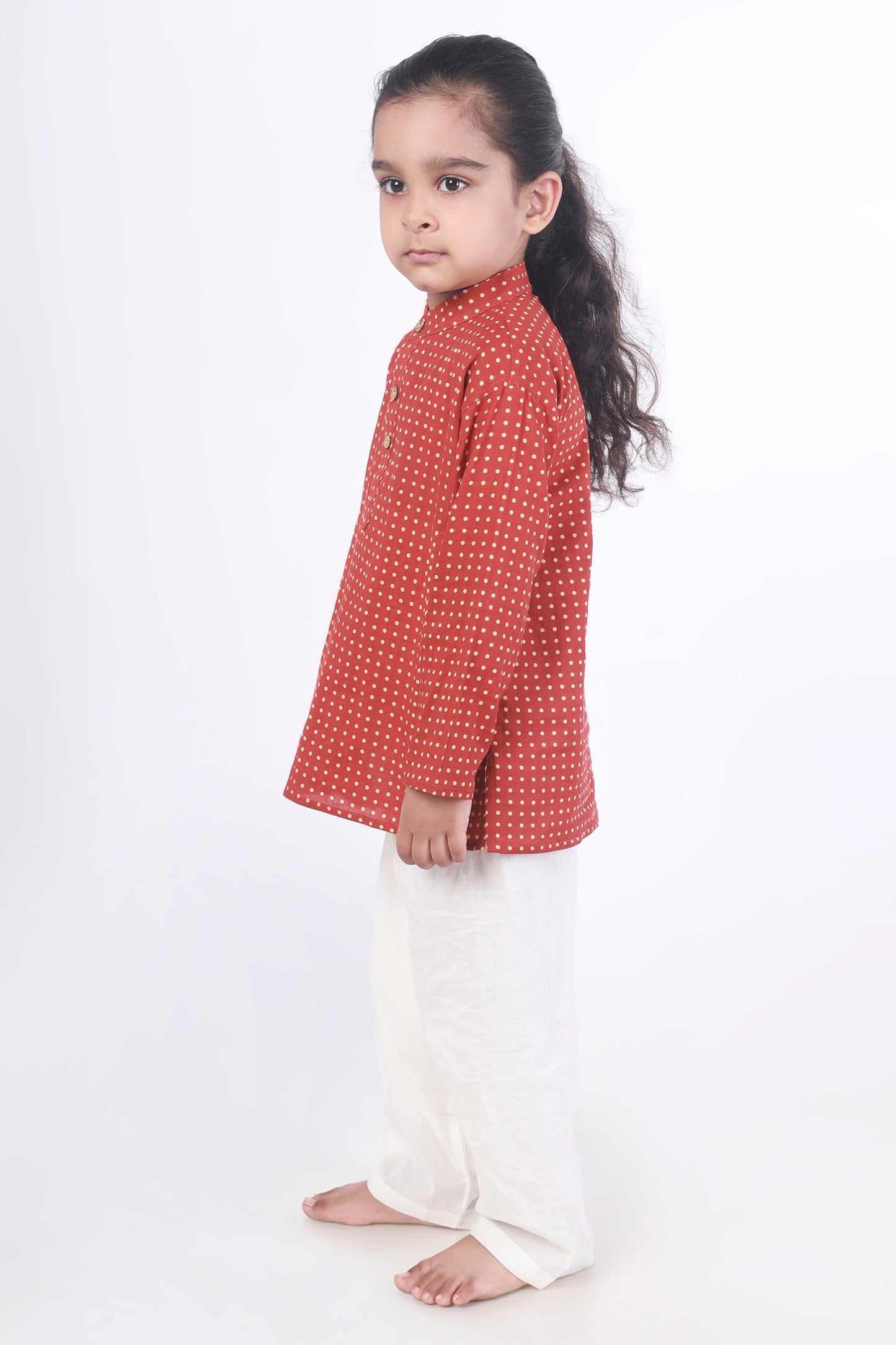 Polka dot red kurta payjama nightsuit set 