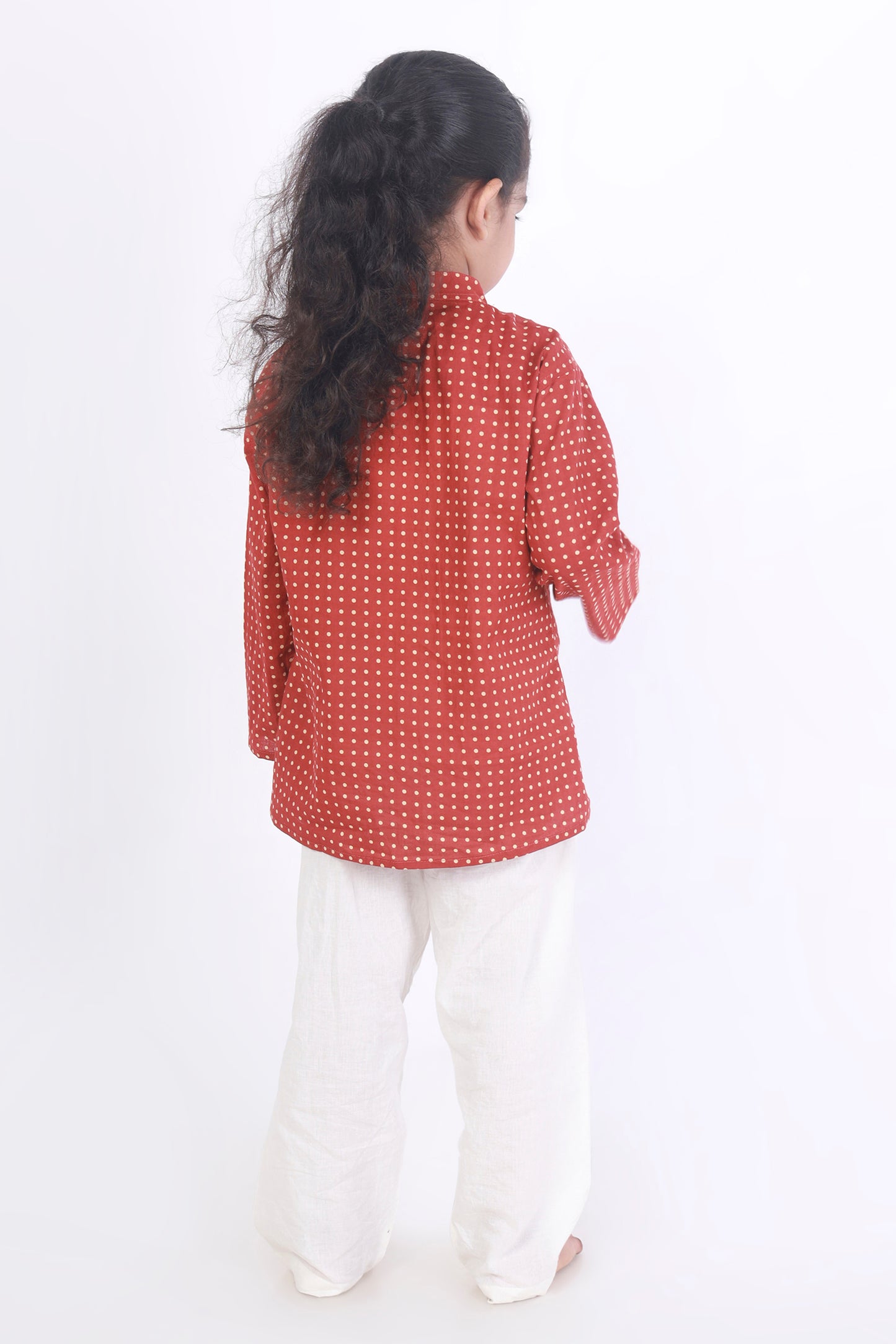 Polka dot red kurta payjama nightsuit set 