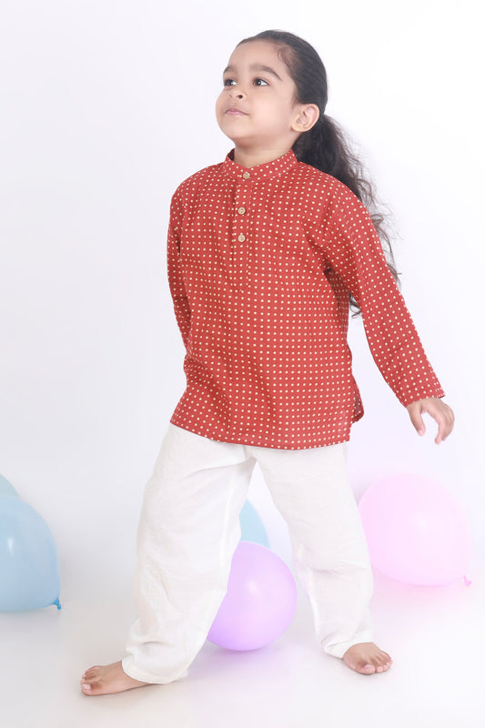 Polka dot red kurta payjama nightsuit set 