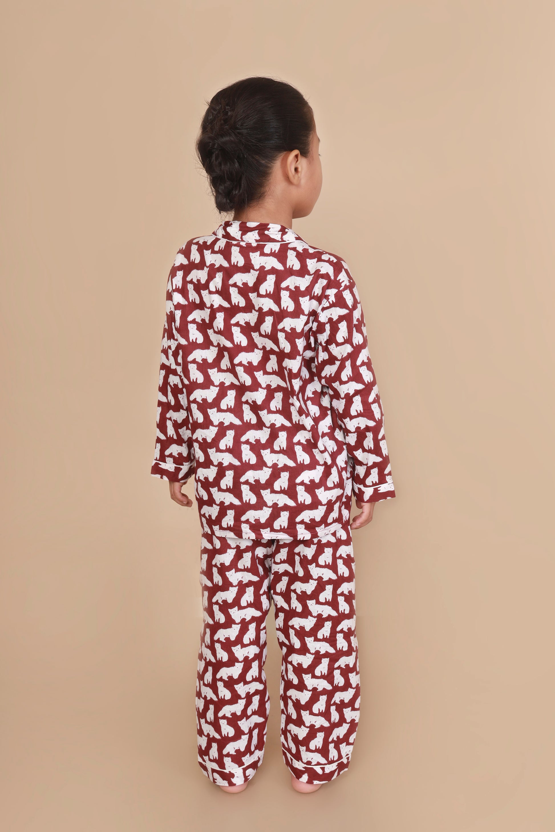 MAroon Cat shirt pajama nighsuit set for kids 