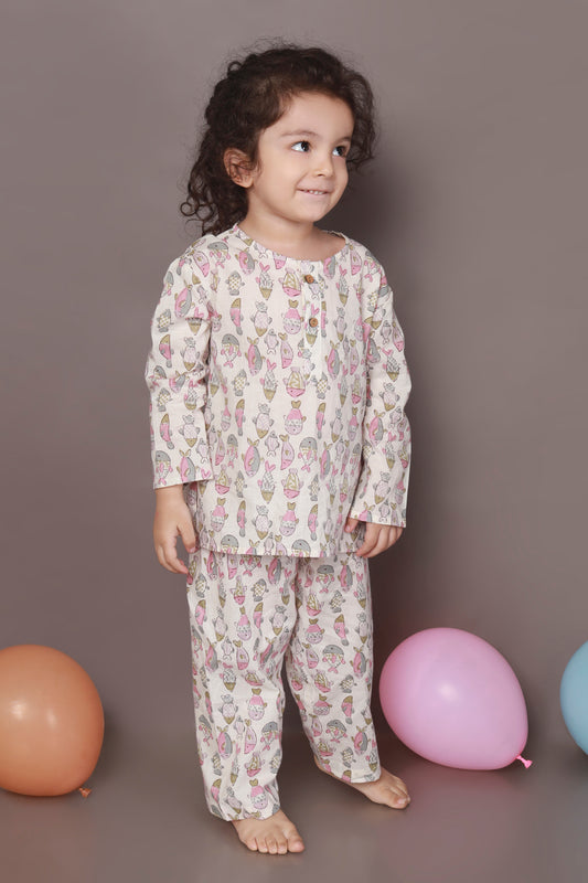 Fish Print kurta pajama nightsuit cotton for kids 