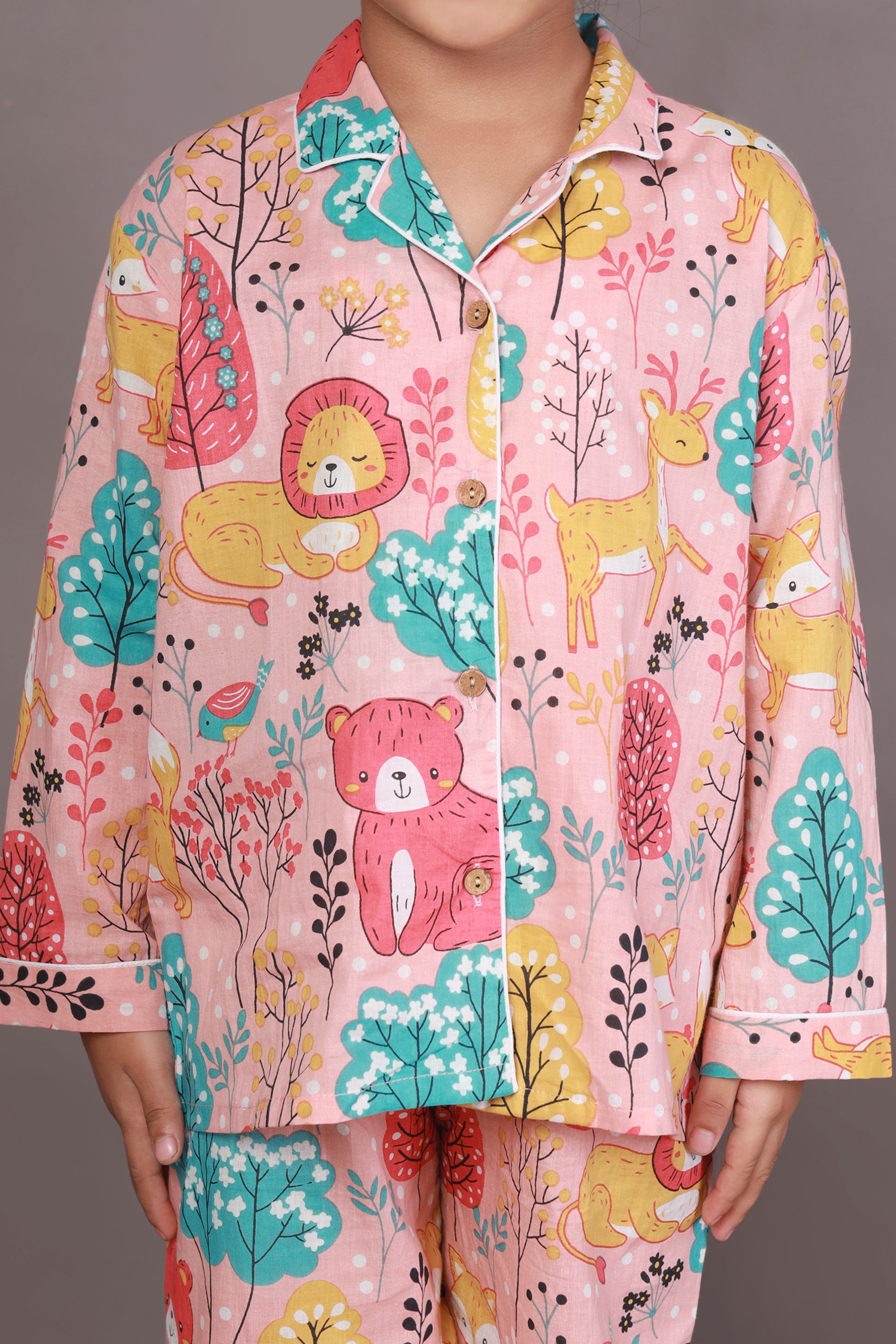Cute Tiger Teddy Print Cotton Shirt pajama nightsuit for kids