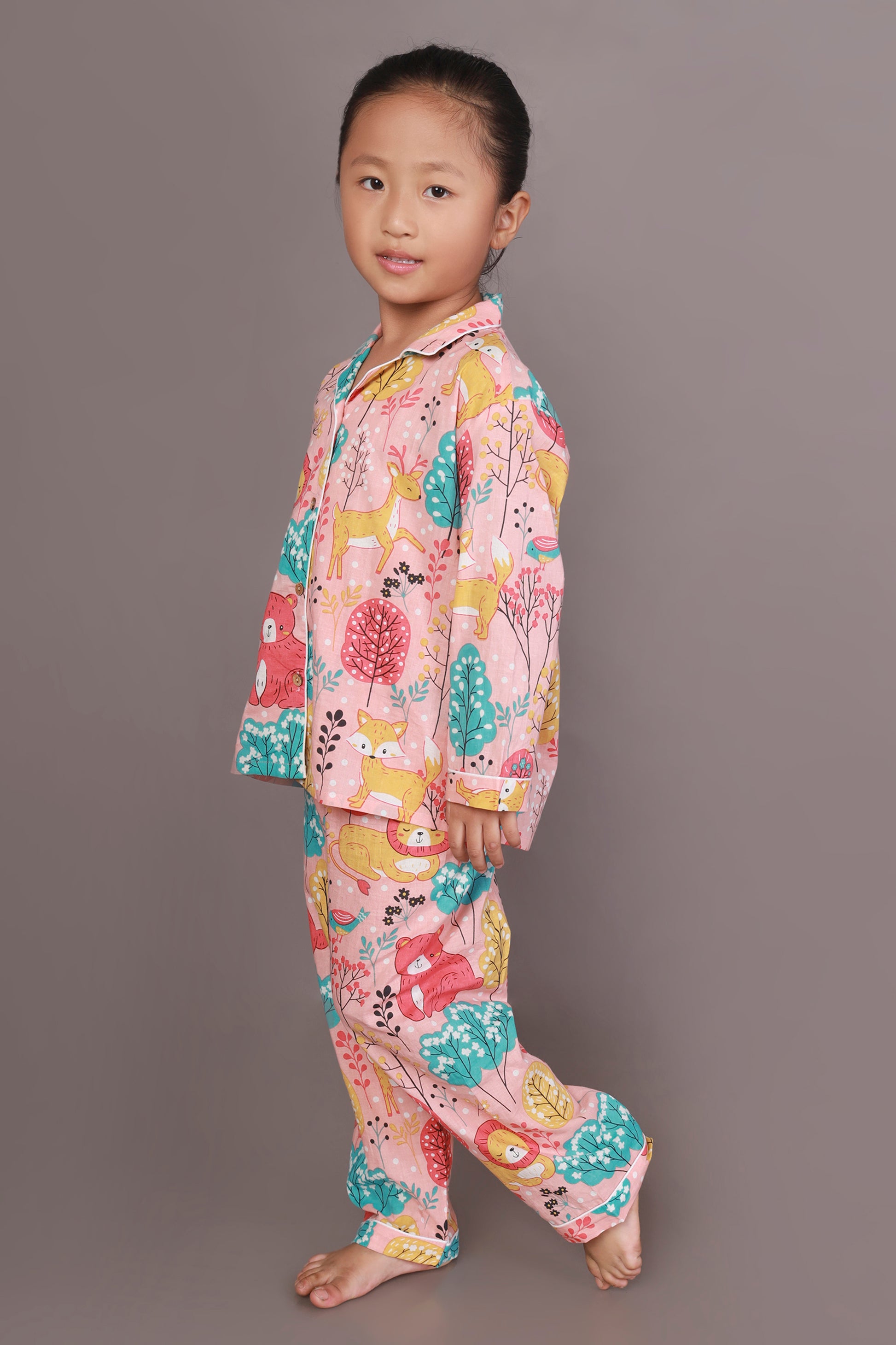Cute Tiger Teddy Print Cotton Shirt pajama nightsuit for kids