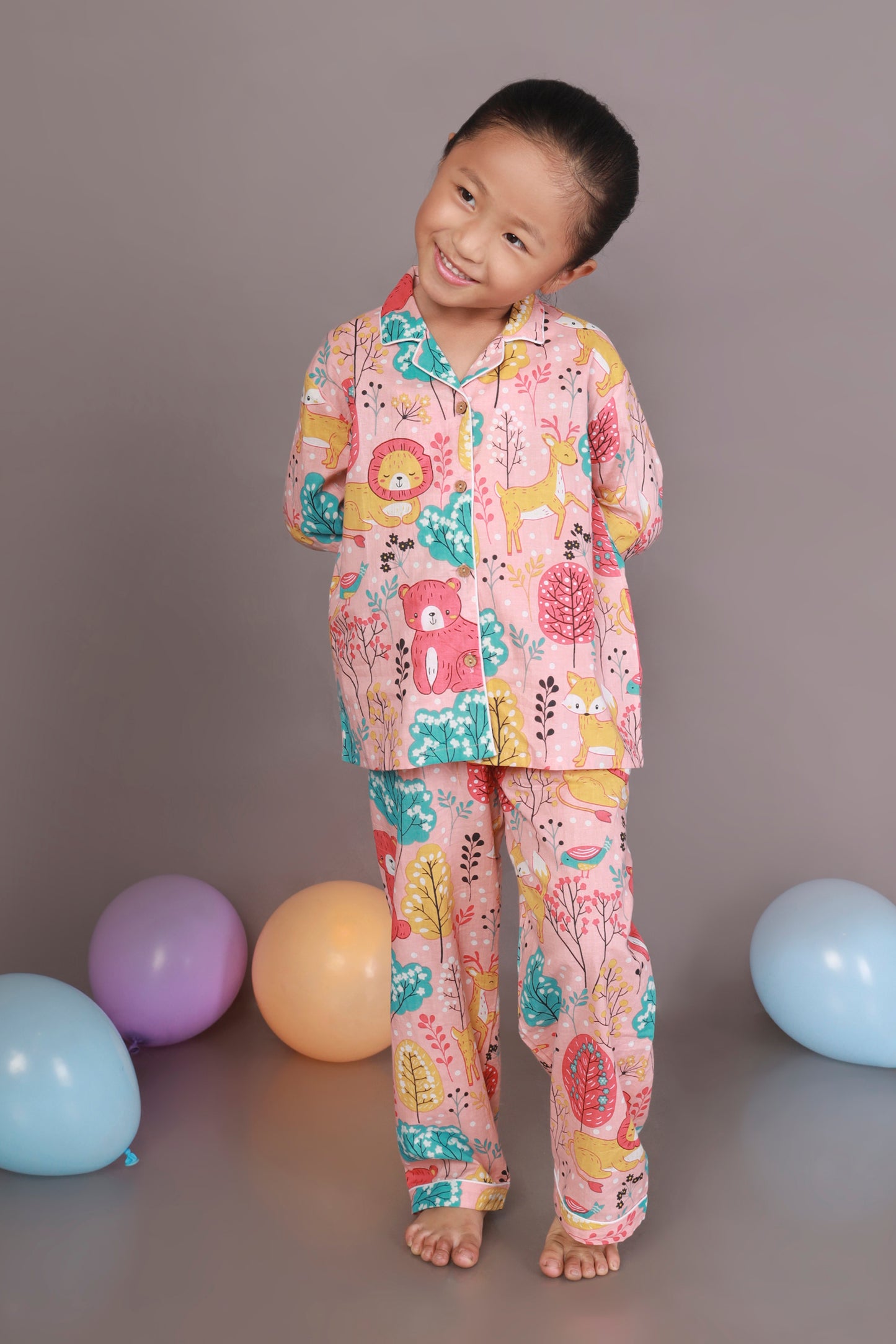 Cute Tiger Teddy Print Cotton Shirt pajama nightsuit for kids