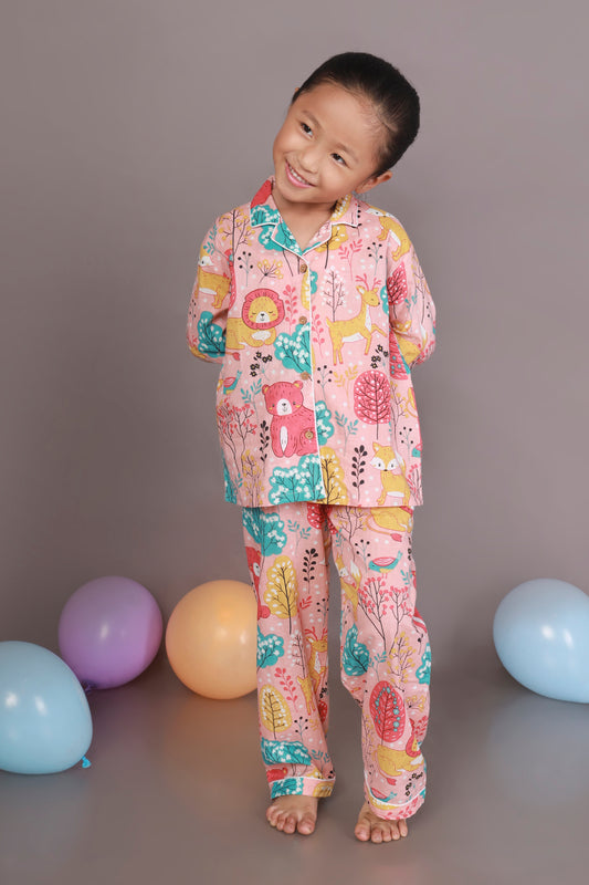 Cute Tiger Teddy Print Cotton Shirt pajama nightsuit for kids