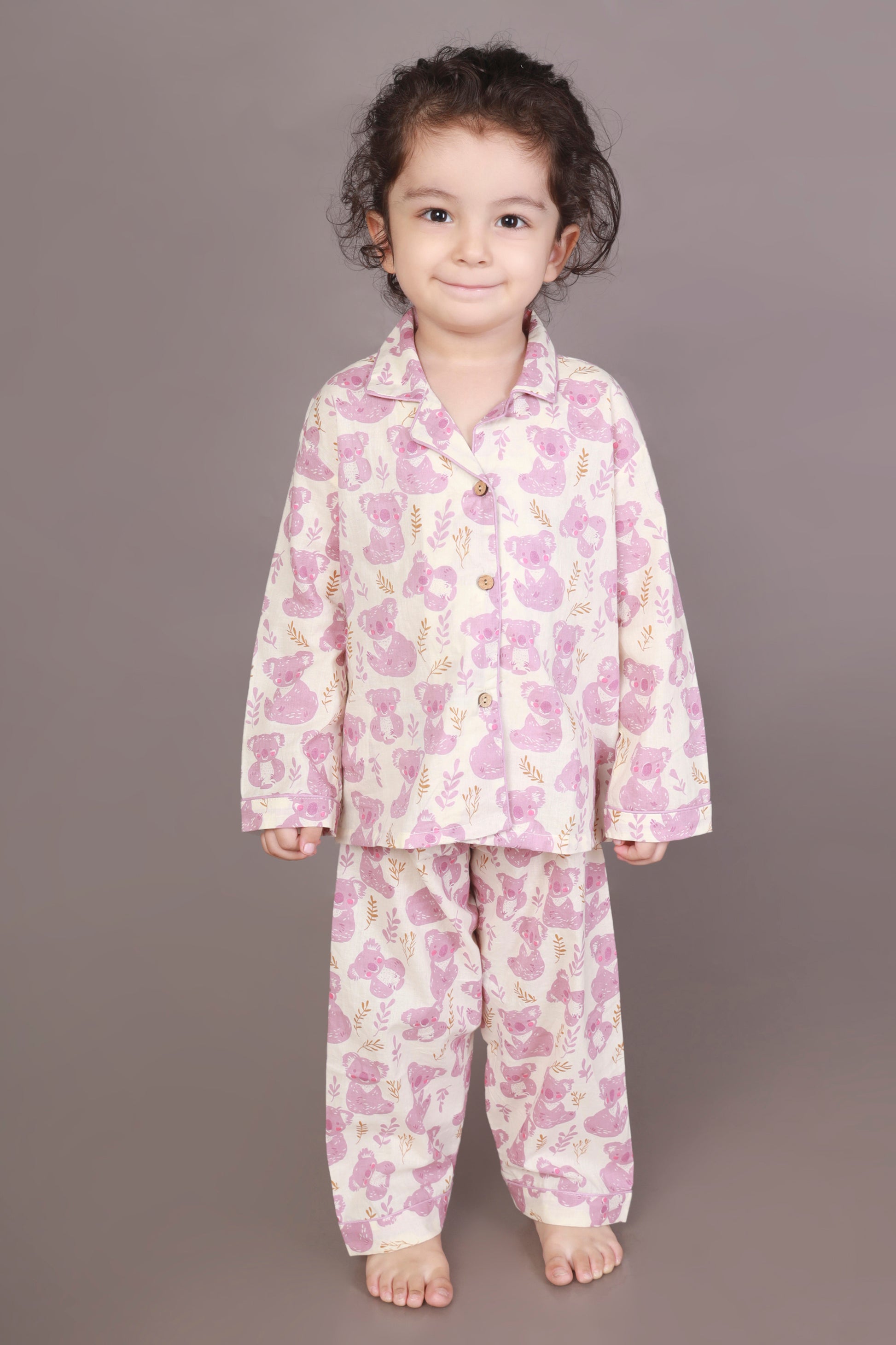 Pink panda teddy cotton shirt pajama nightsuit for kids 