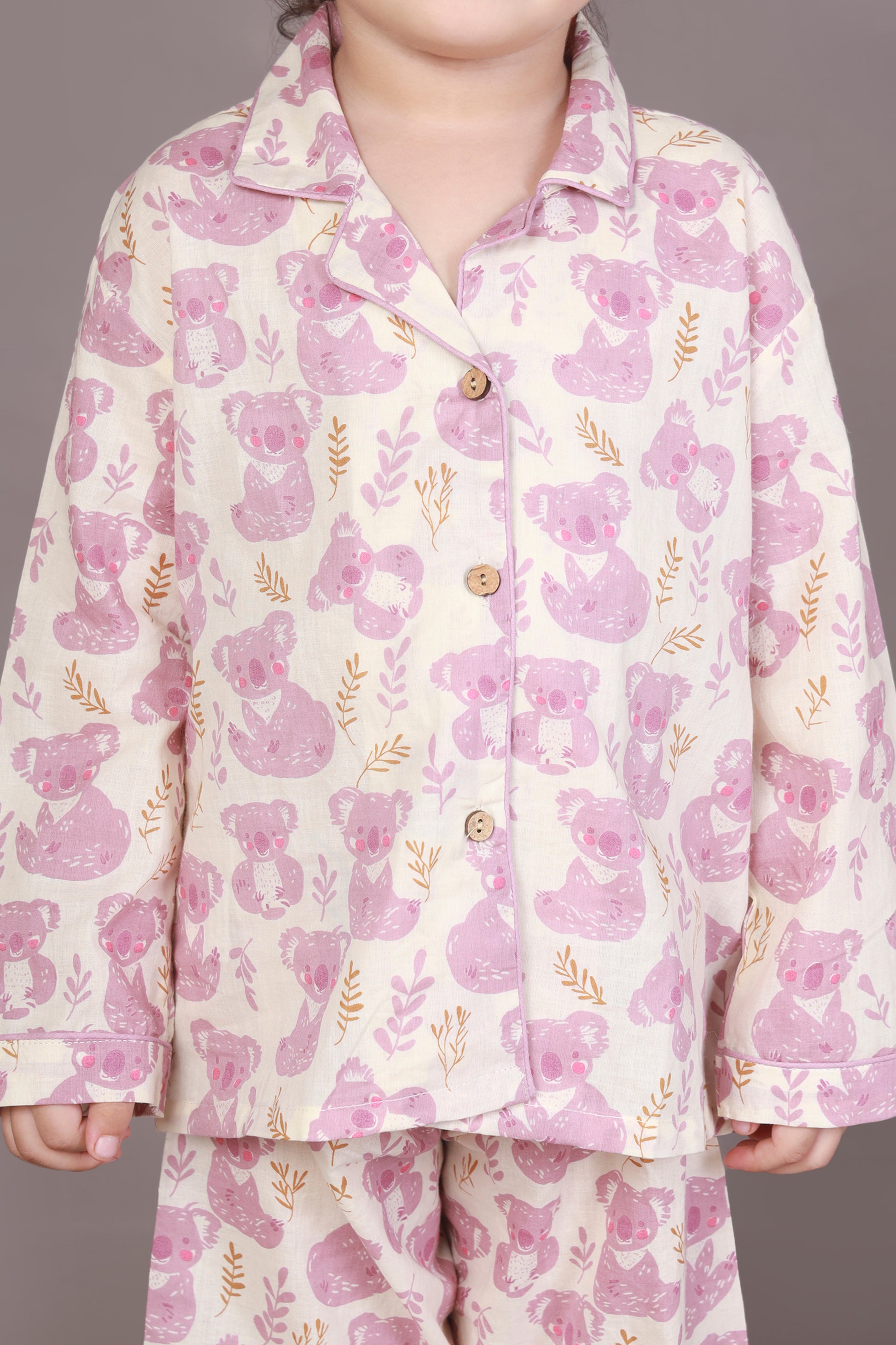 Pink panda teddy cotton shirt pajama nightsuit for kids 