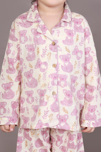 Pink panda teddy cotton shirt pajama nightsuit for kids 