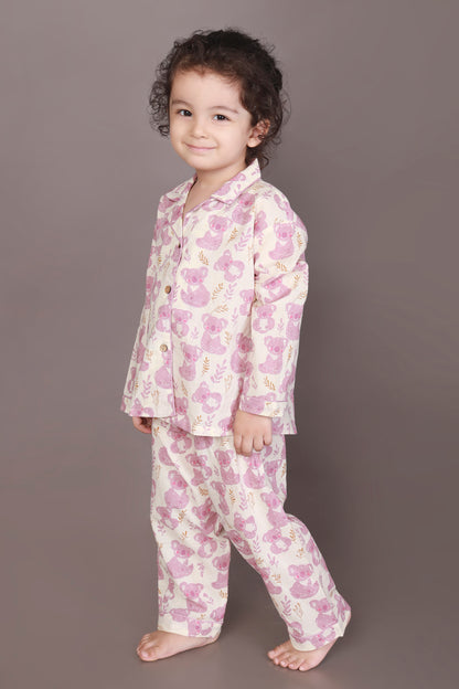 Pink panda teddy cotton shirt pajama nightsuit for kids 
