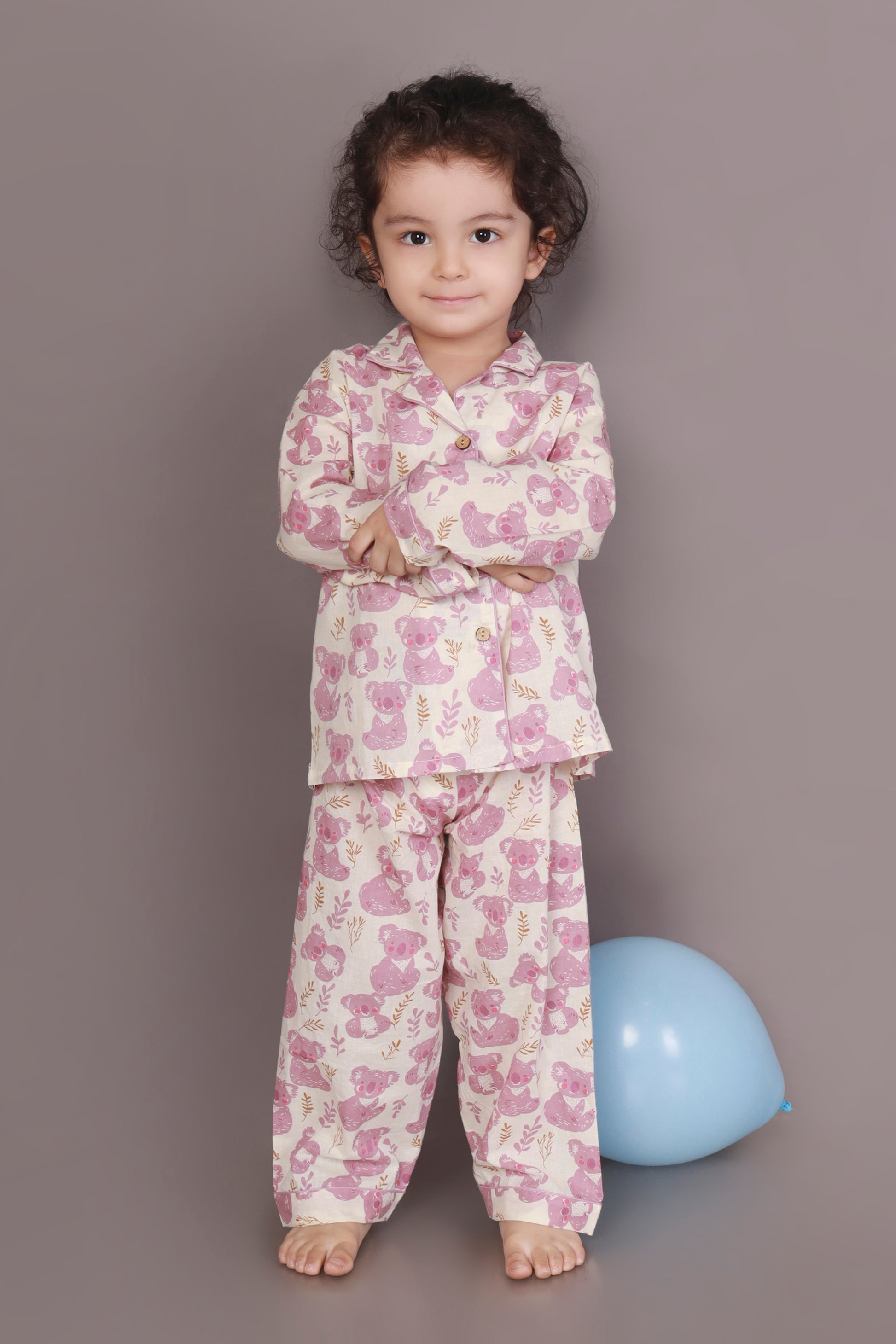 Pink panda teddy cotton shirt pajama nightsuit for kids 