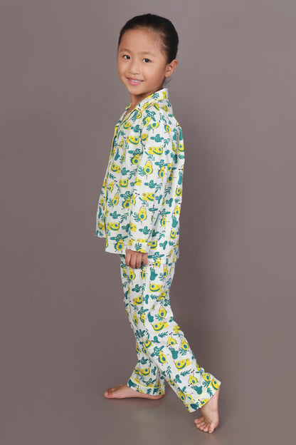 avocado print nightsuit set for kids