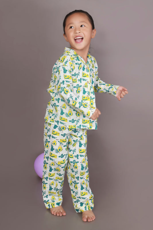 avocado print nightsuit set for kids