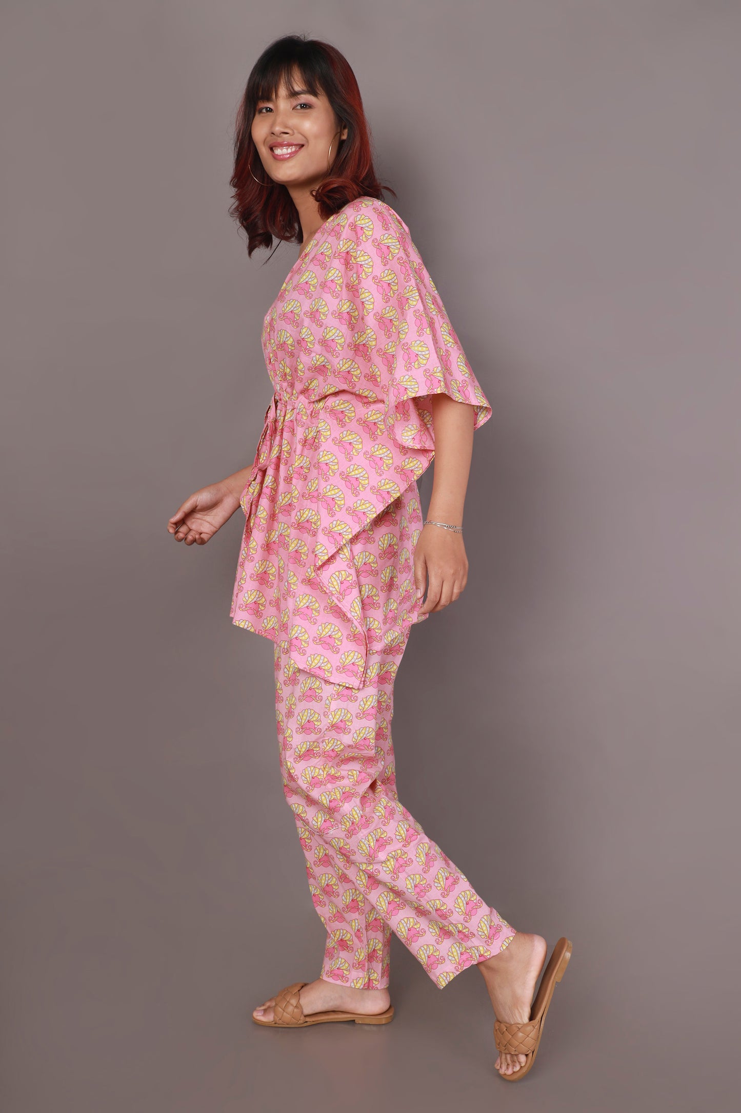 Women’s Loungewear Kaftan Cotton Pink Quirky Print Co-ord Set