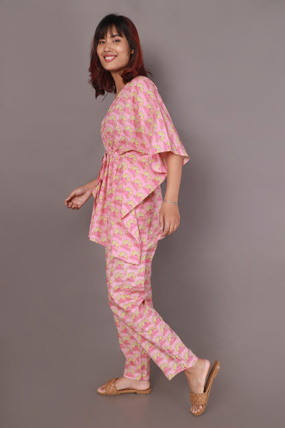 Women’s Loungewear Kaftan Cotton Pink Quirky Print Co-ord Set