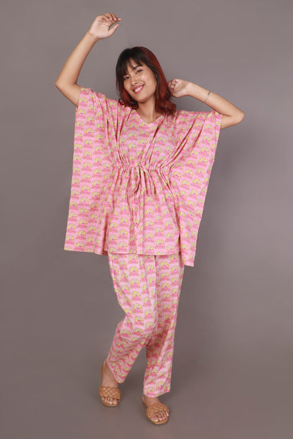 Women’s Loungewear Kaftan Cotton Pink Quirky Print Co-ord Set