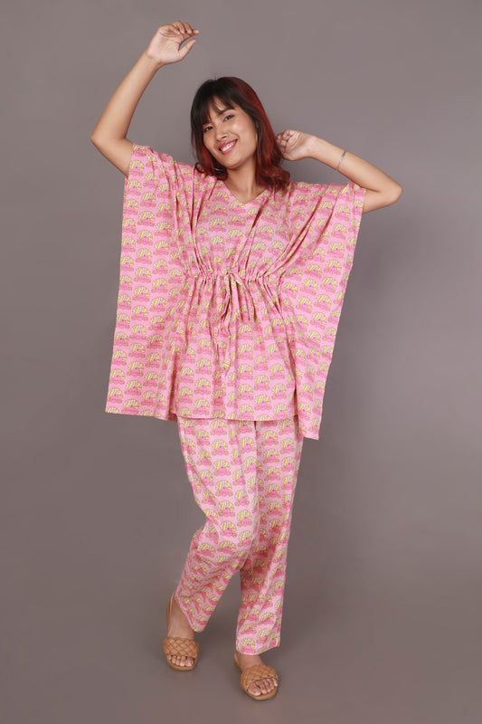 Women’s Loungewear Kaftan Cotton Pink Quirky Print Co-ord Set