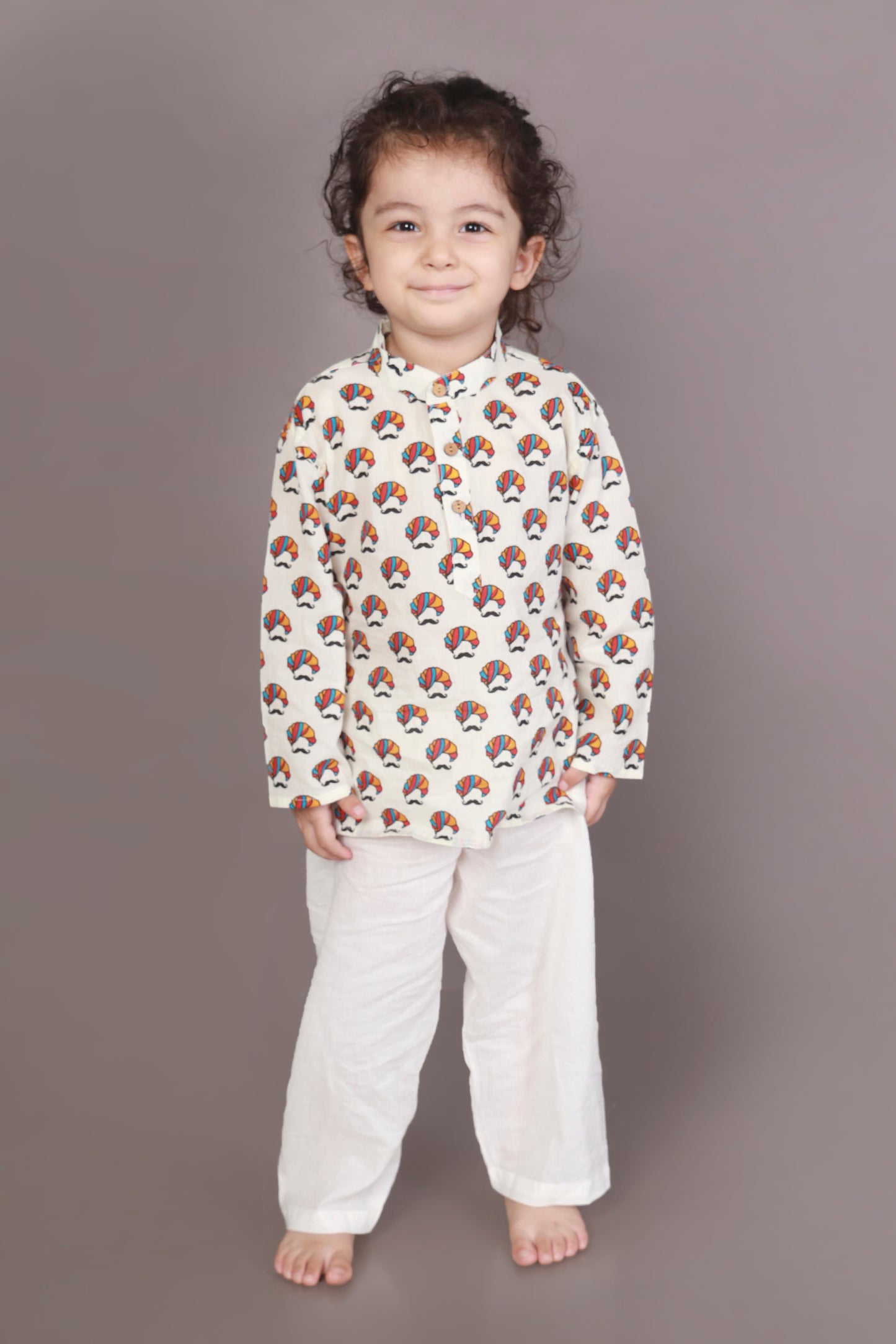 Colourful Turban Print kurta pajama nightsuit set for kids 