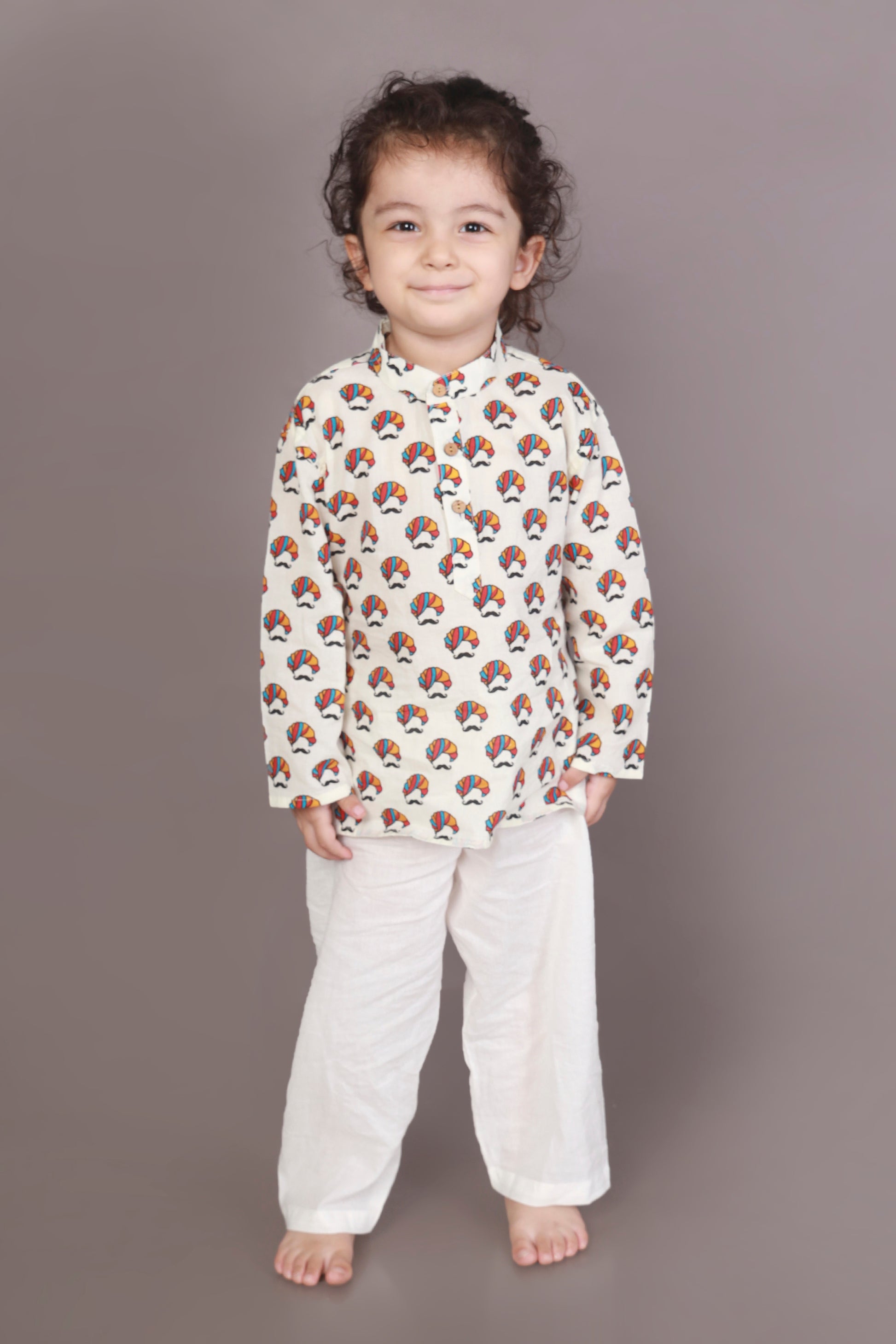Colourful Turban Print kurta pajama nightsuit set for kids 
