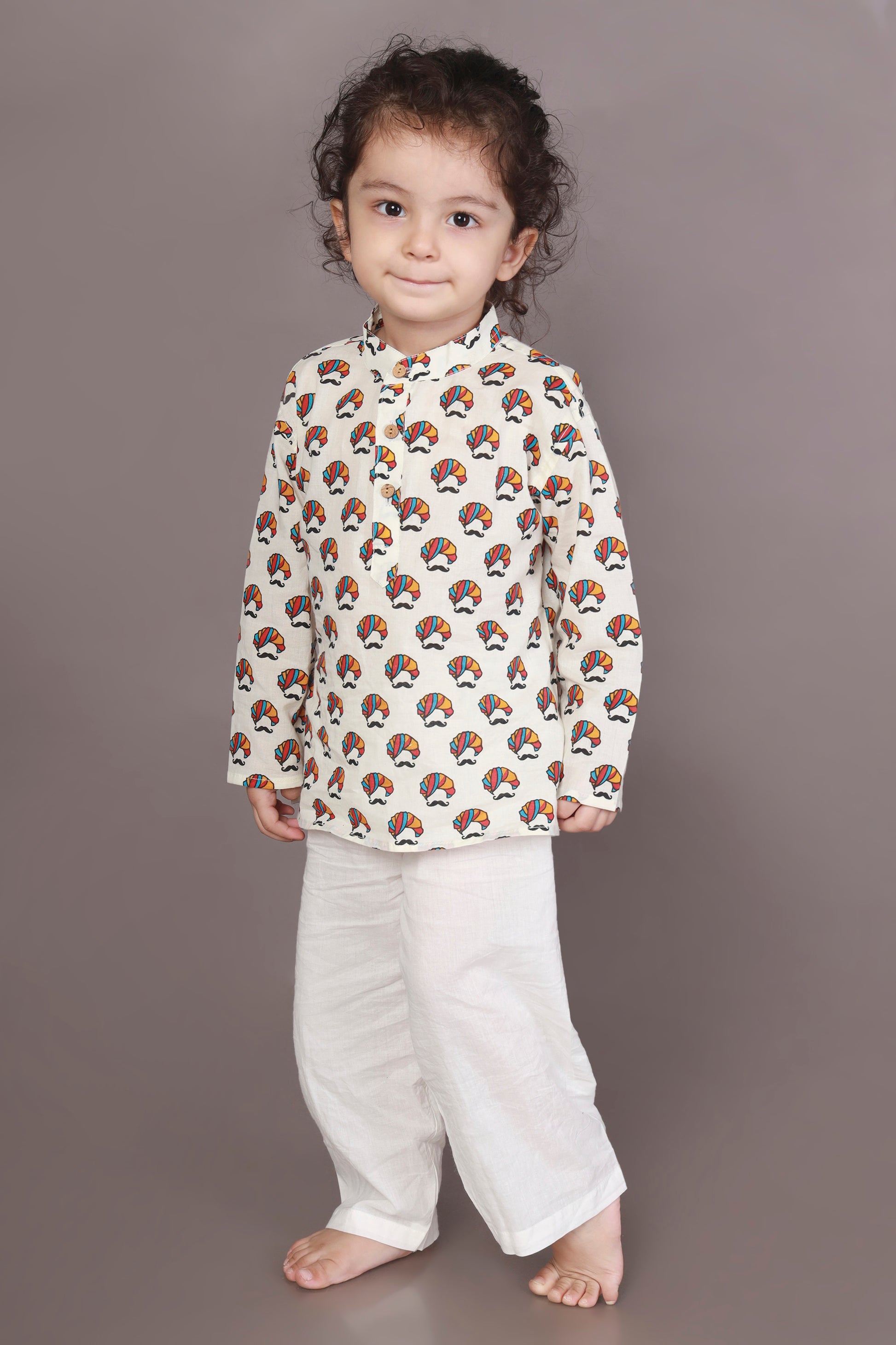 Colourful Turban Print kurta pajama nightsuit set for kids 