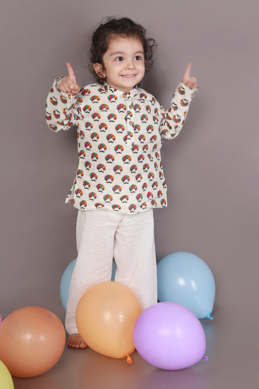 Colourful Turban Print kurta pajama nightsuit set for kids 
