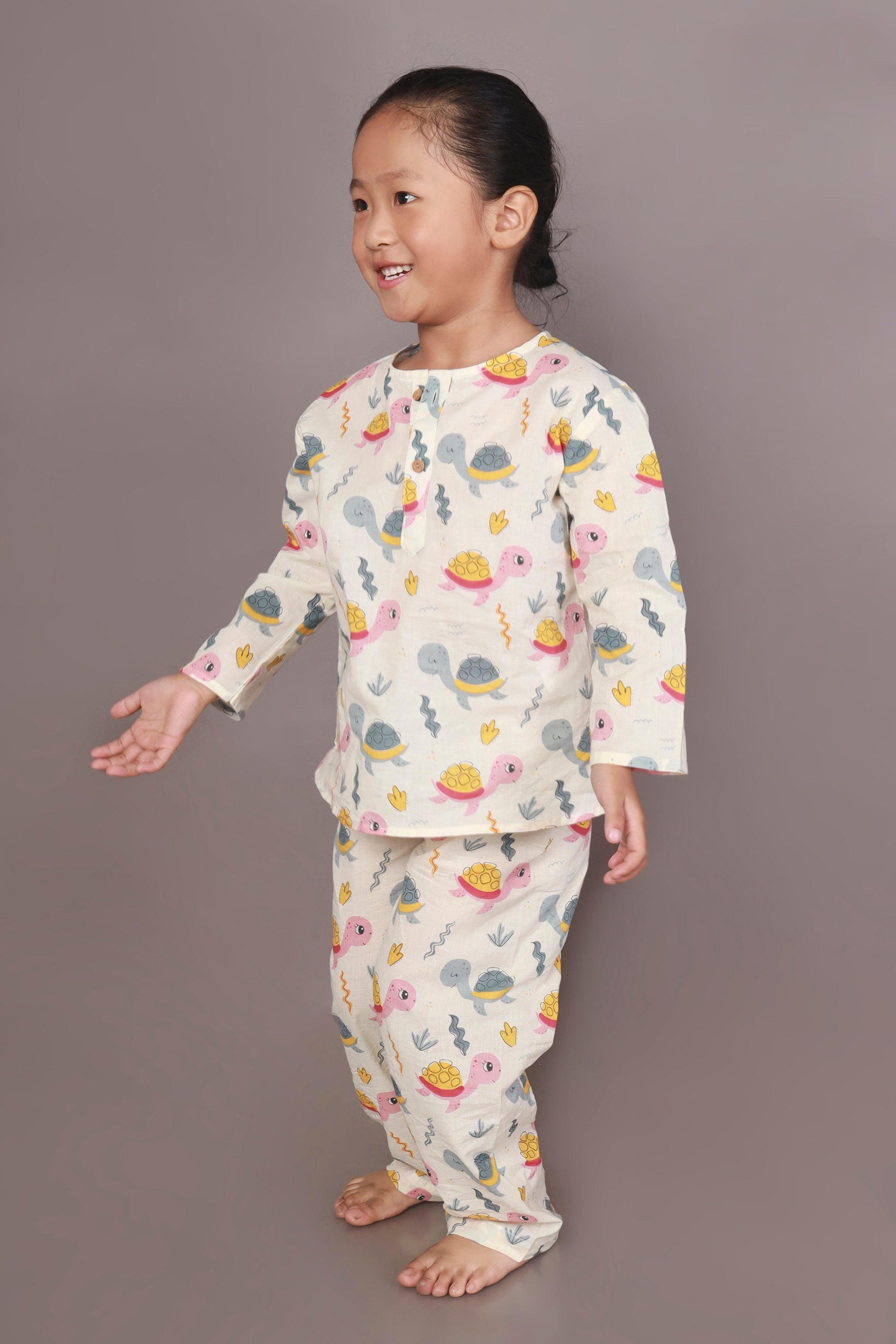 Colourful turtle kurta pajama nightsuit set for kids 
