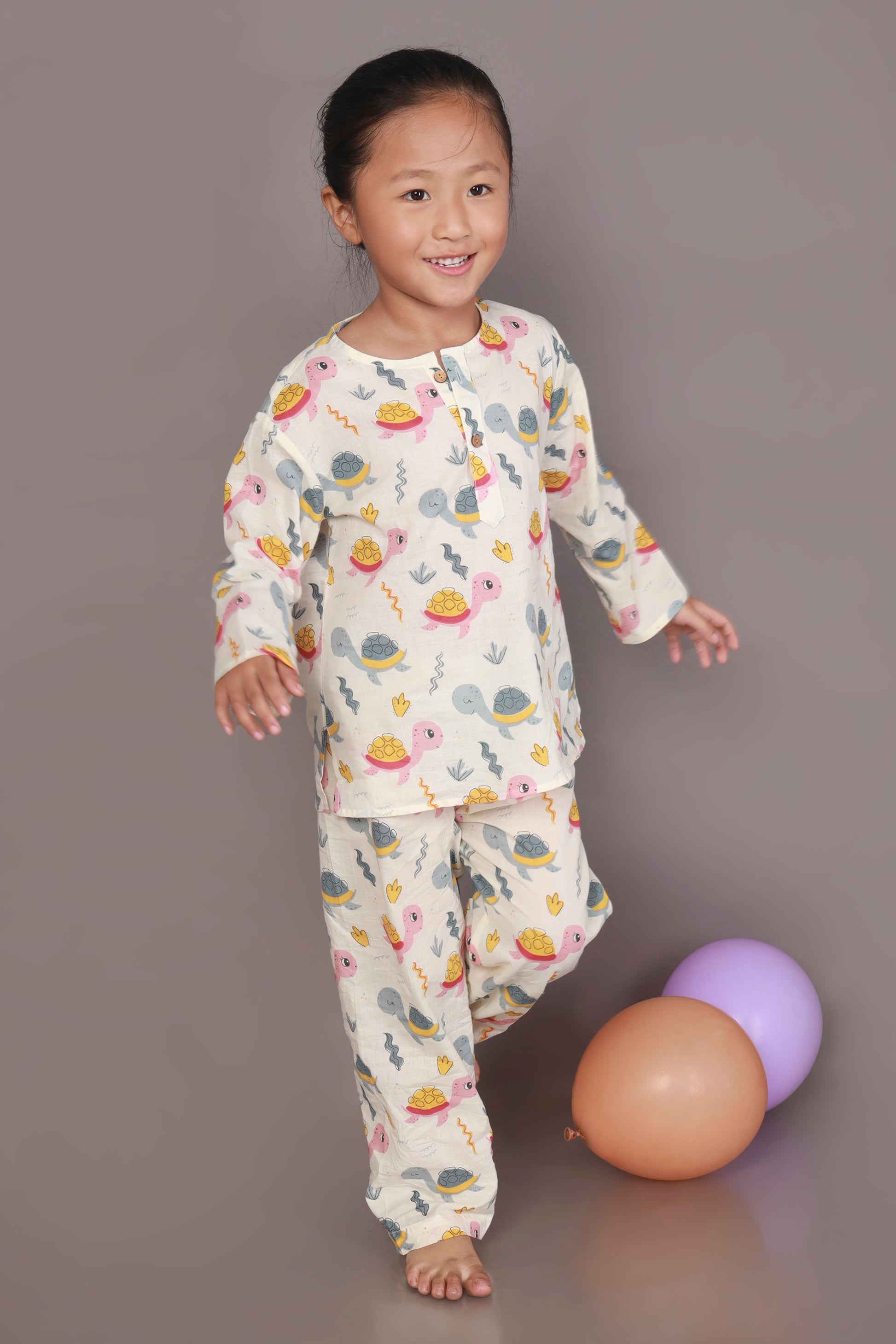 Colourful turtle kurta pajama nightsuit set for kids 