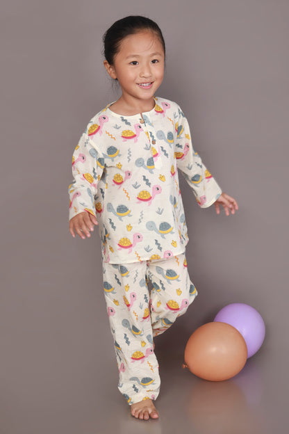 Colourful turtle kurta pajama nightsuit set for kids 