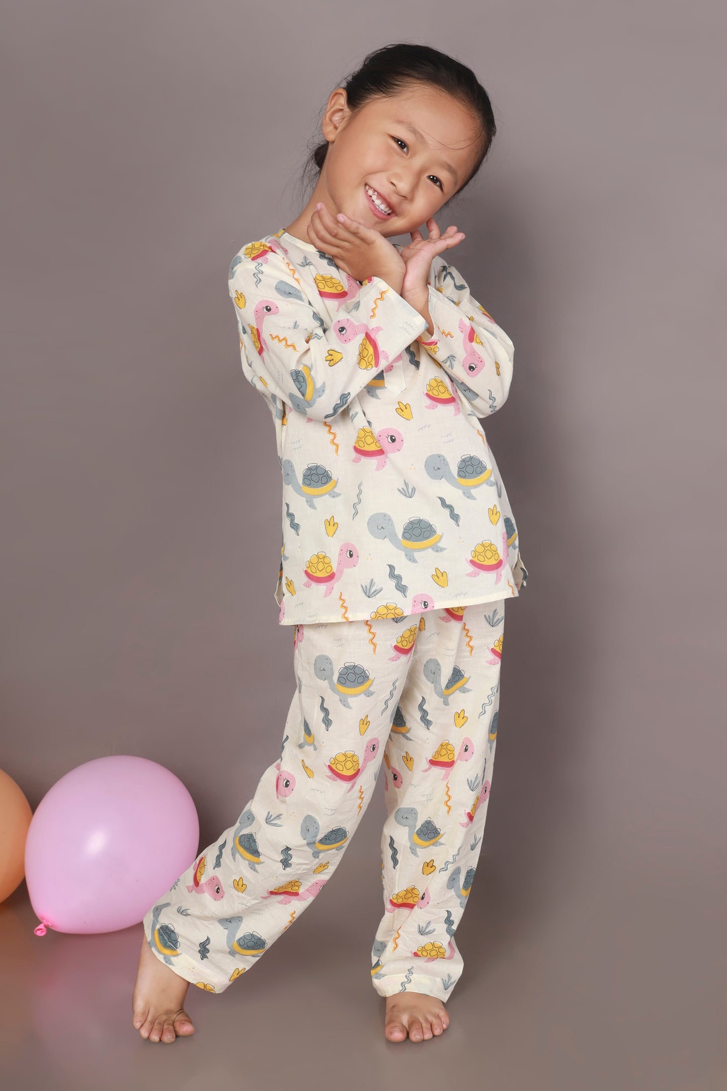 Colourful turtle kurta pajama nightsuit set for kids 