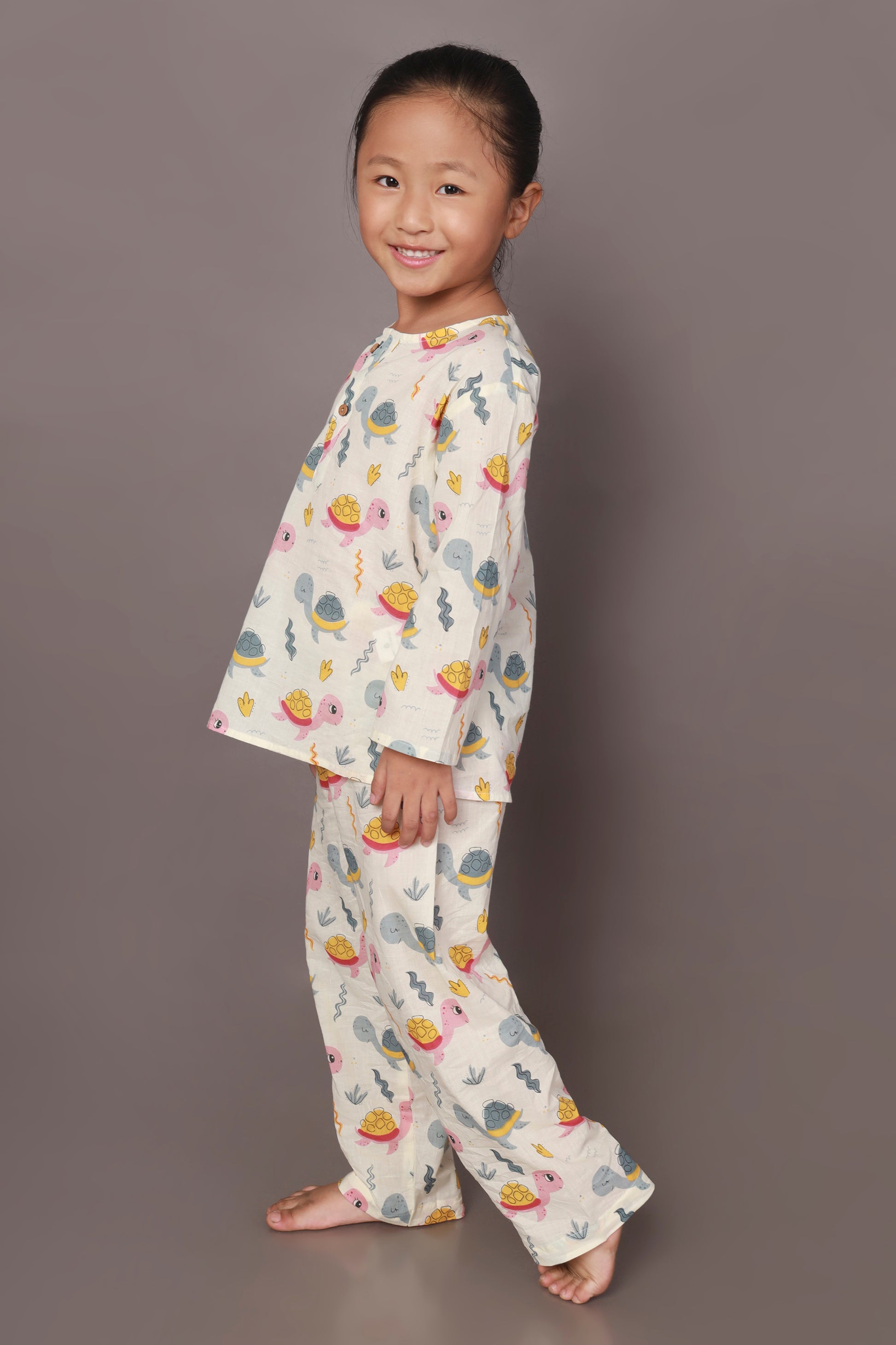Colourful turtle kurta pajama nightsuit set for kids 