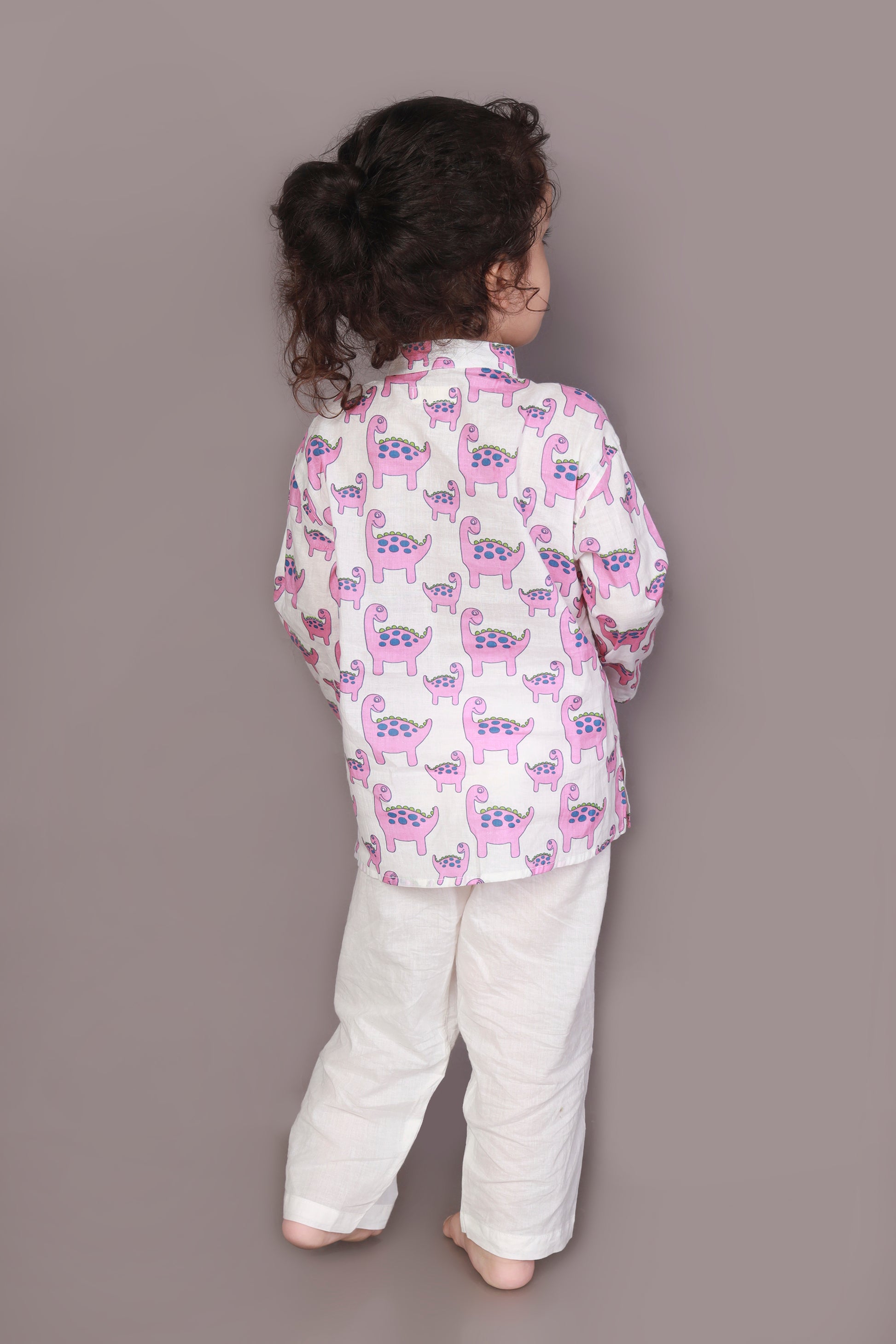 Pink Dino Kurta Pajama Nightsuit set for kids 