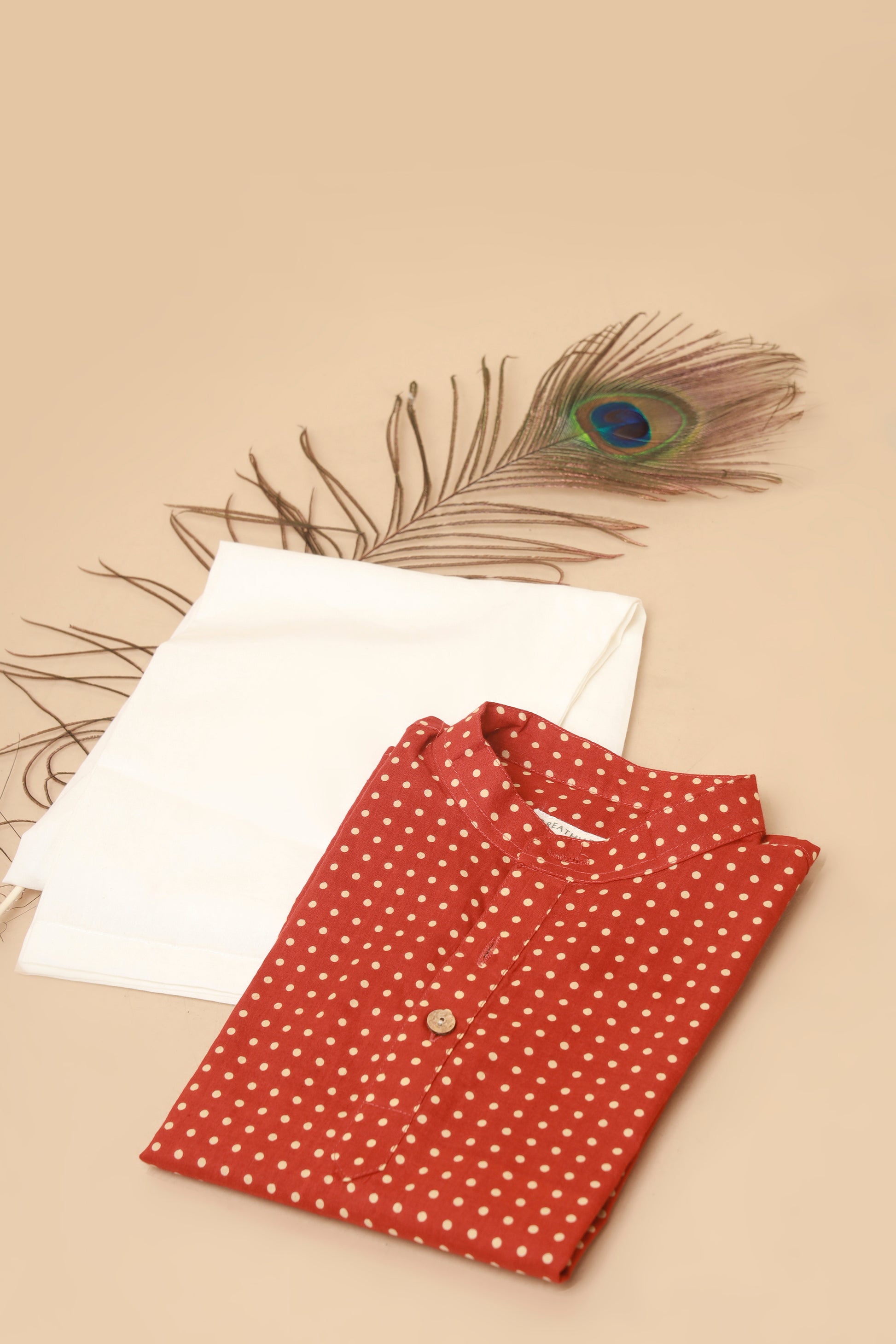 Polka dot red kurta payjama nightsuit set 