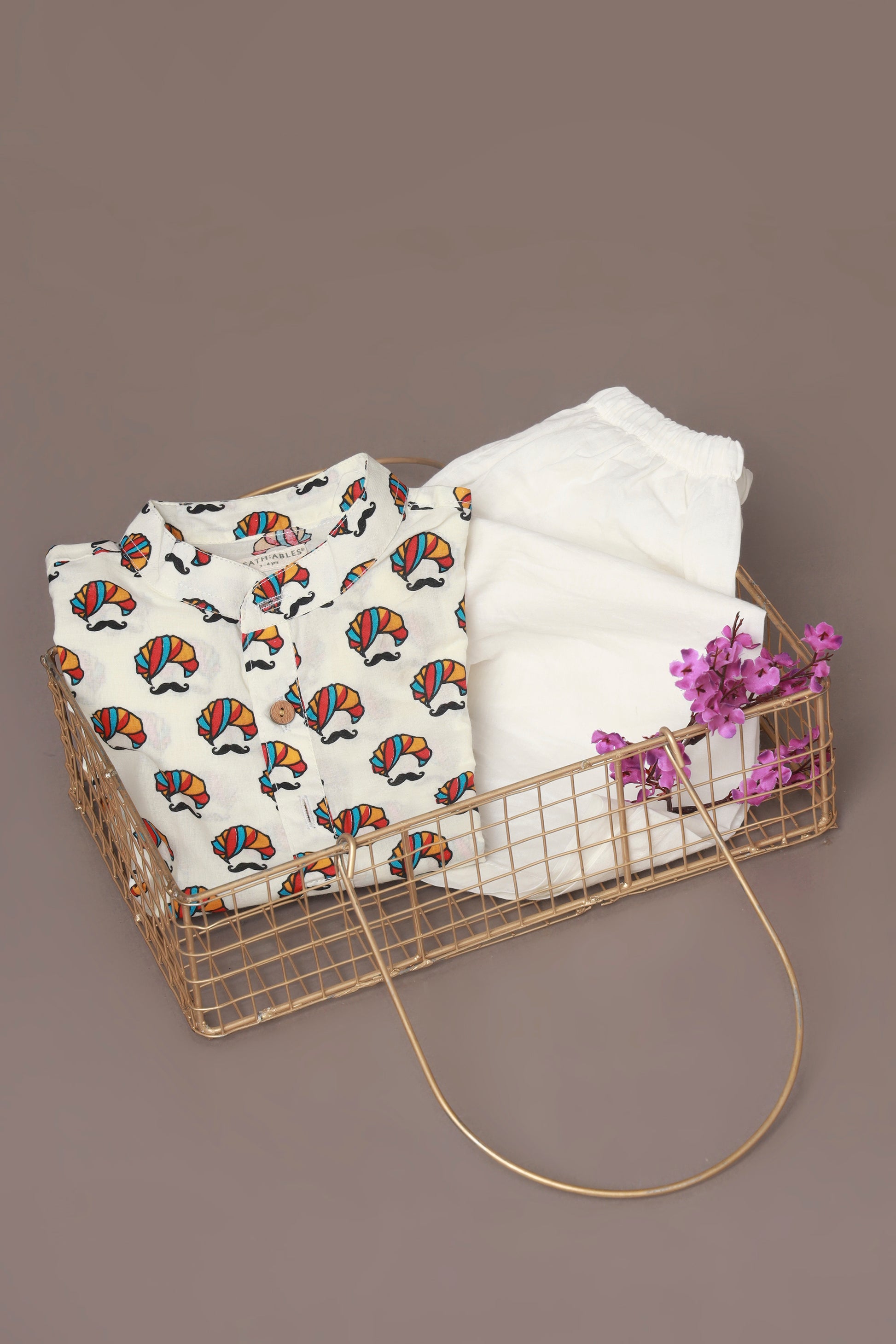 Colourful Turban Print kurta pajama nightsuit set for kids 