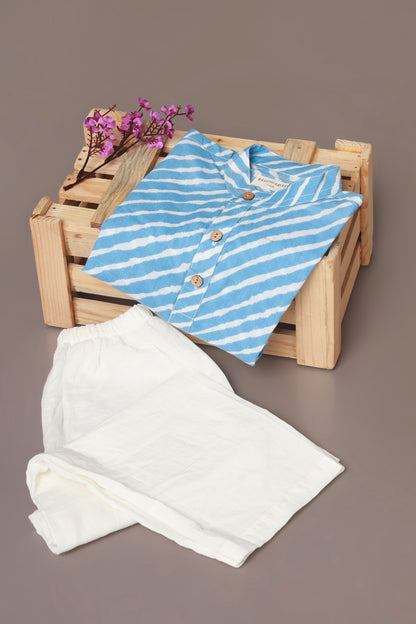blue stripes kurta pajama nightsuit set in cotton for kids 