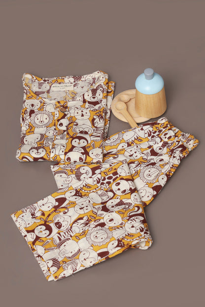 Animal jungle print cotton kurta pajama nightsuit set for kids 