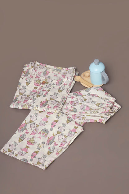 Fish Print kurta pajama nightsuit cotton for kids 