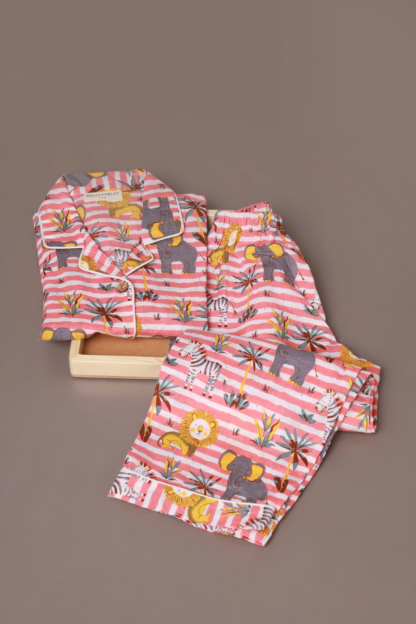 Red white stripe jungle print shirt pajama nightsuit for kids