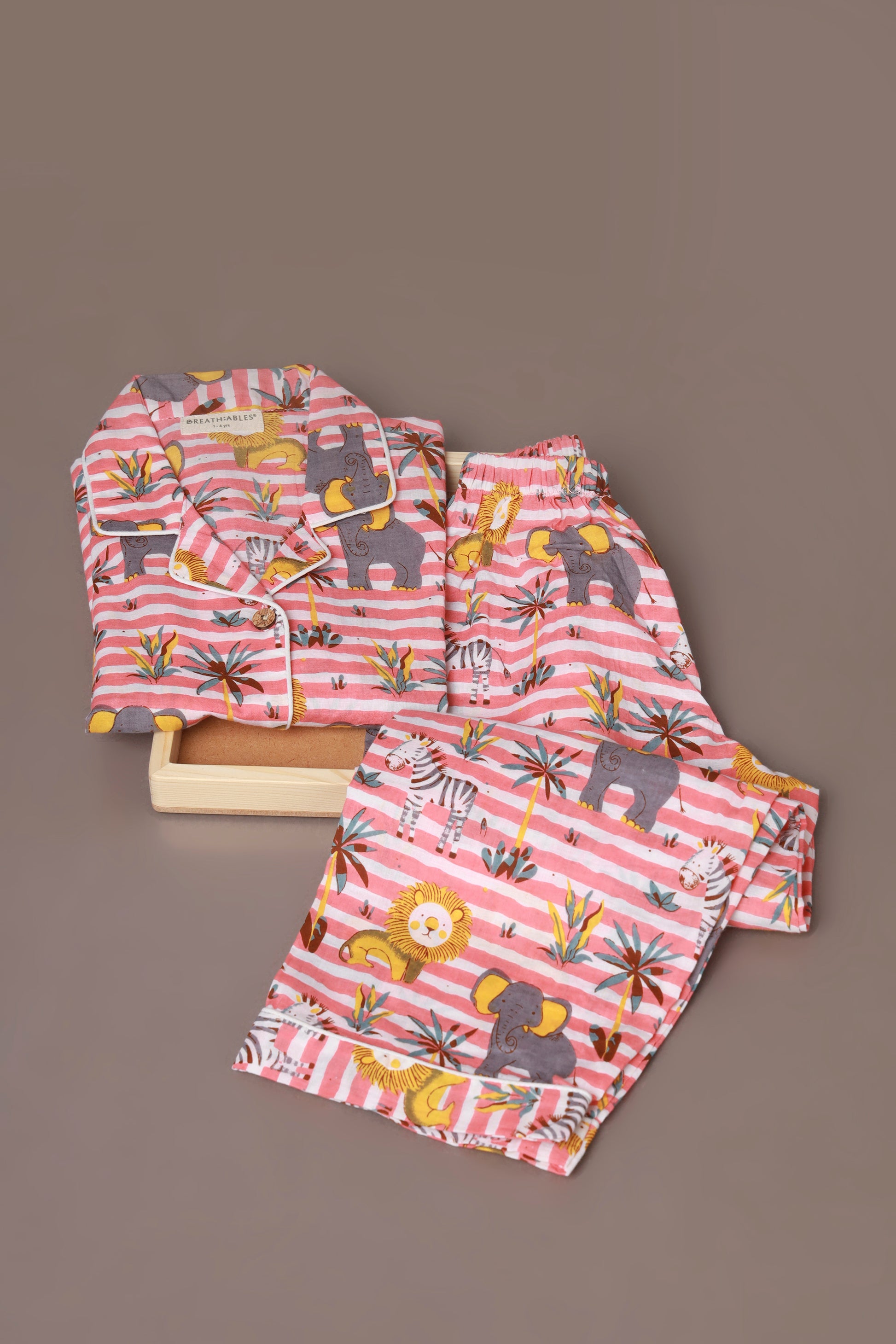 Red white stripe jungle print shirt pajama nightsuit for kids