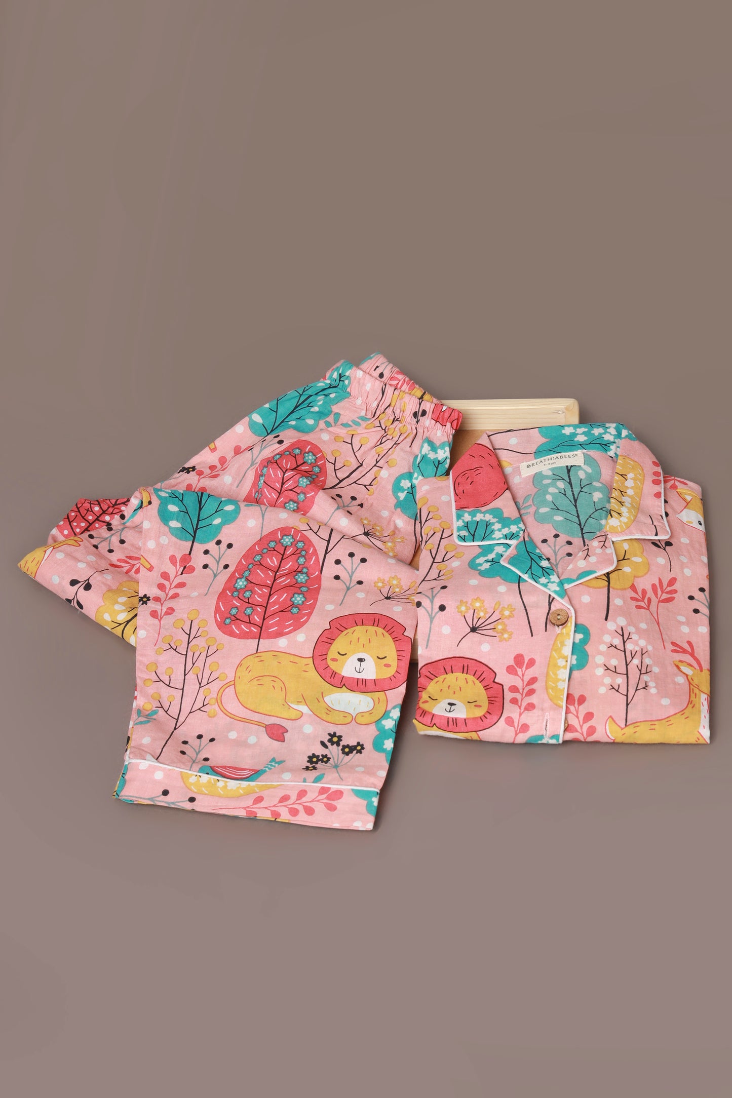 Cute Tiger Teddy Print Cotton Shirt pajama nightsuit for kids