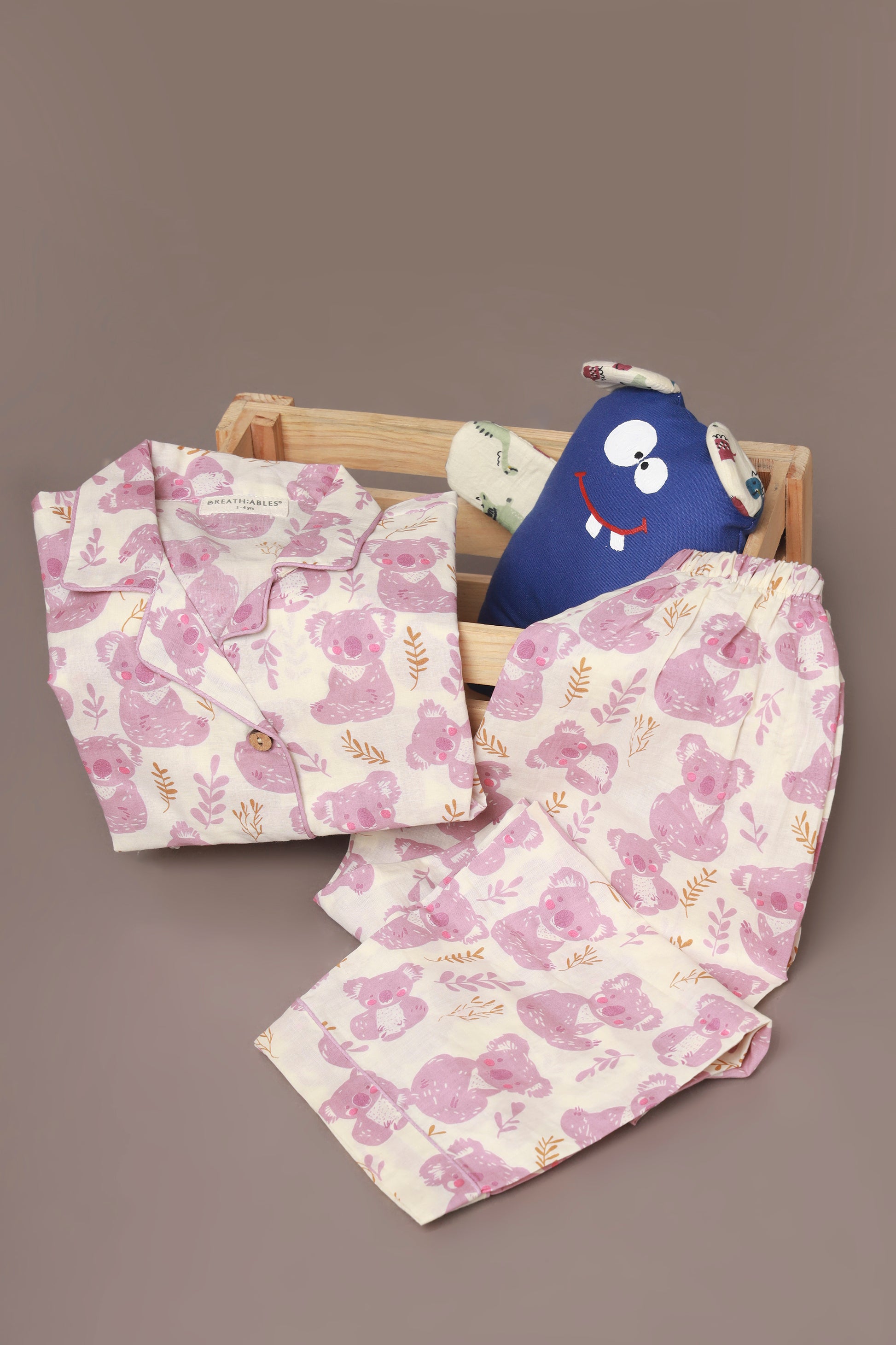 Pink panda teddy cotton shirt pajama nightsuit for kids 
