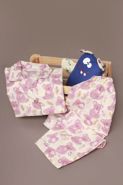 Pink panda teddy cotton shirt pajama nightsuit for kids 