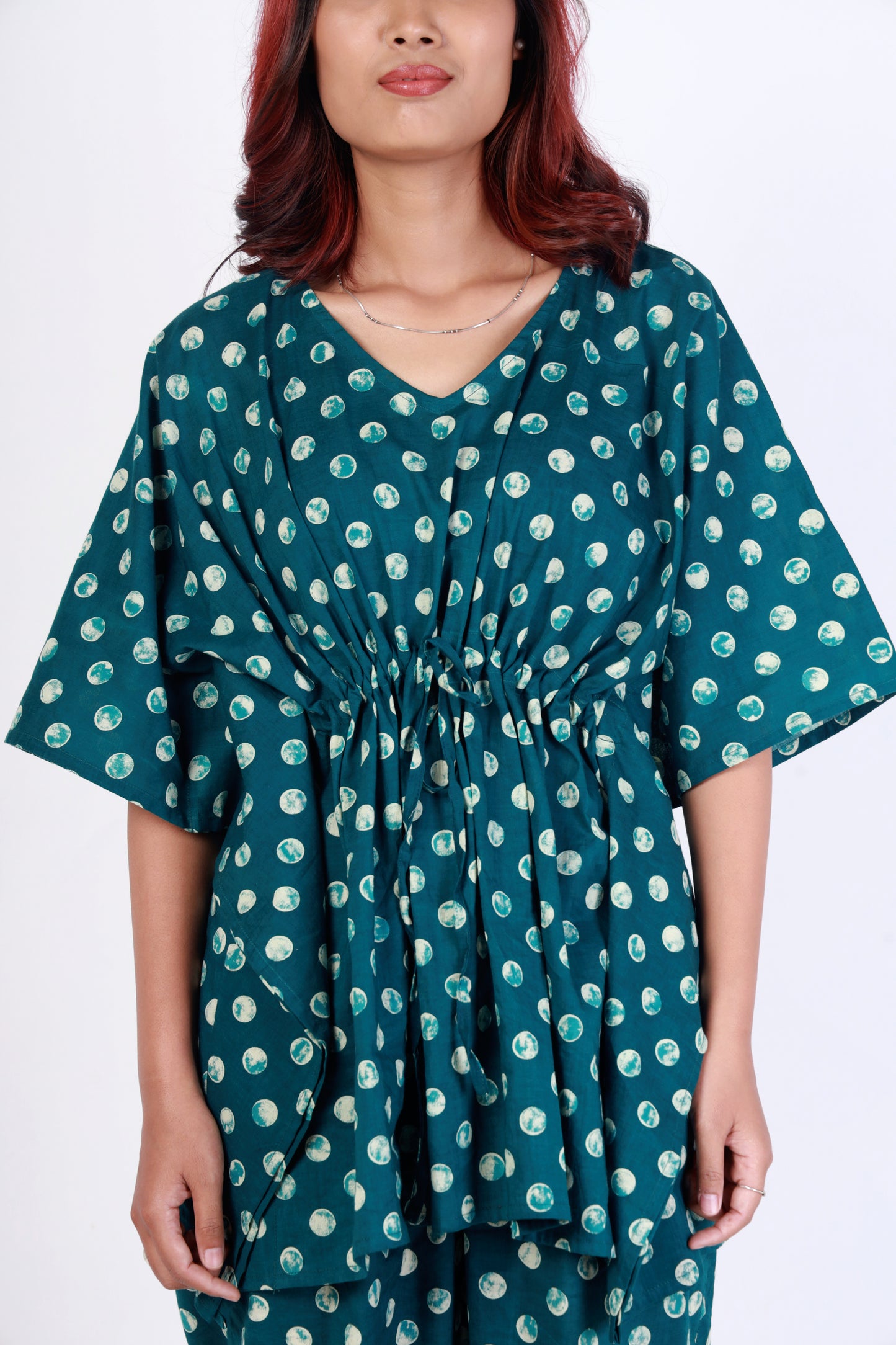 Green Polka Cotton Kaftan Co-ord Set