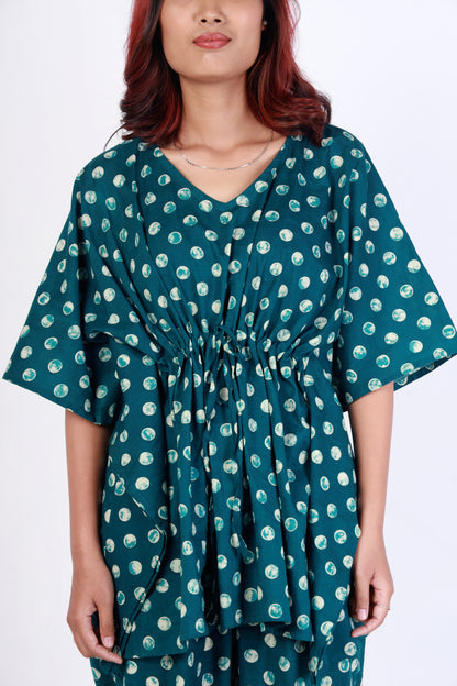 Green Polka Cotton Kaftan Co-ord Set