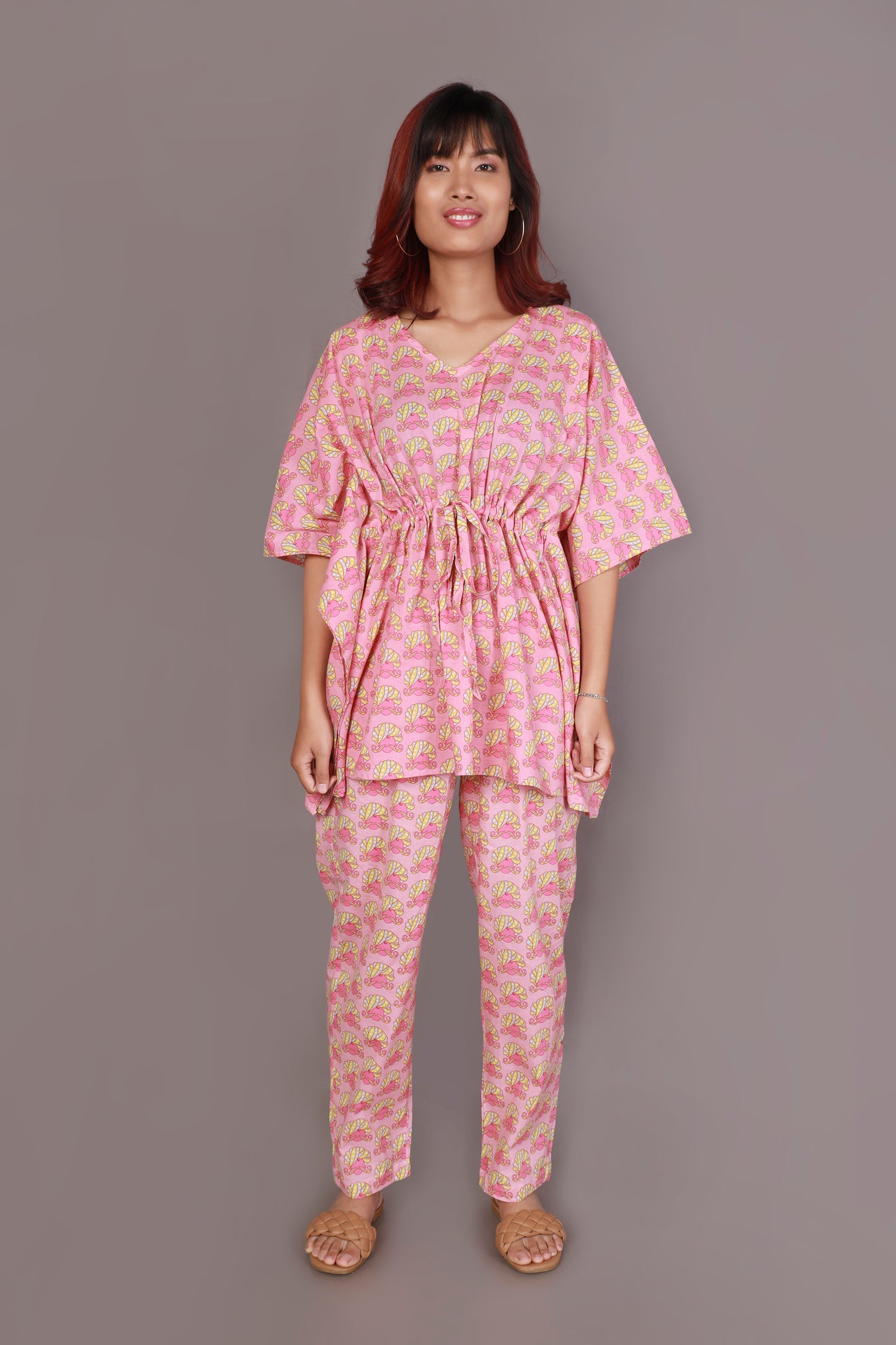 Women’s Loungewear Kaftan Cotton Pink Quirky Print Co-ord Set