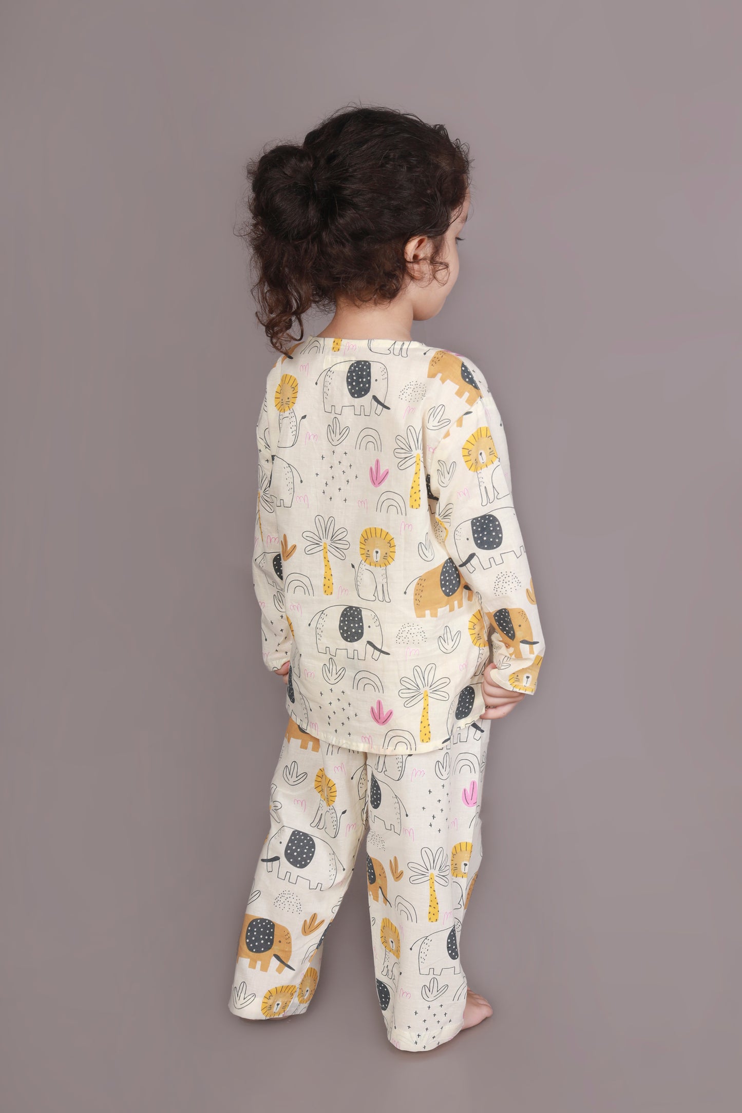White Animal Print Cotton Nightsuit Set for Kids
