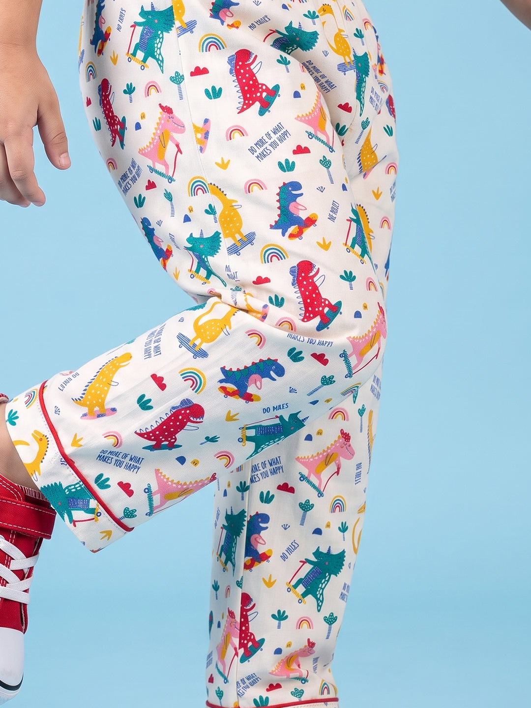 Dino colourful pajama kids nightsuit set group  standing side ways pajama
